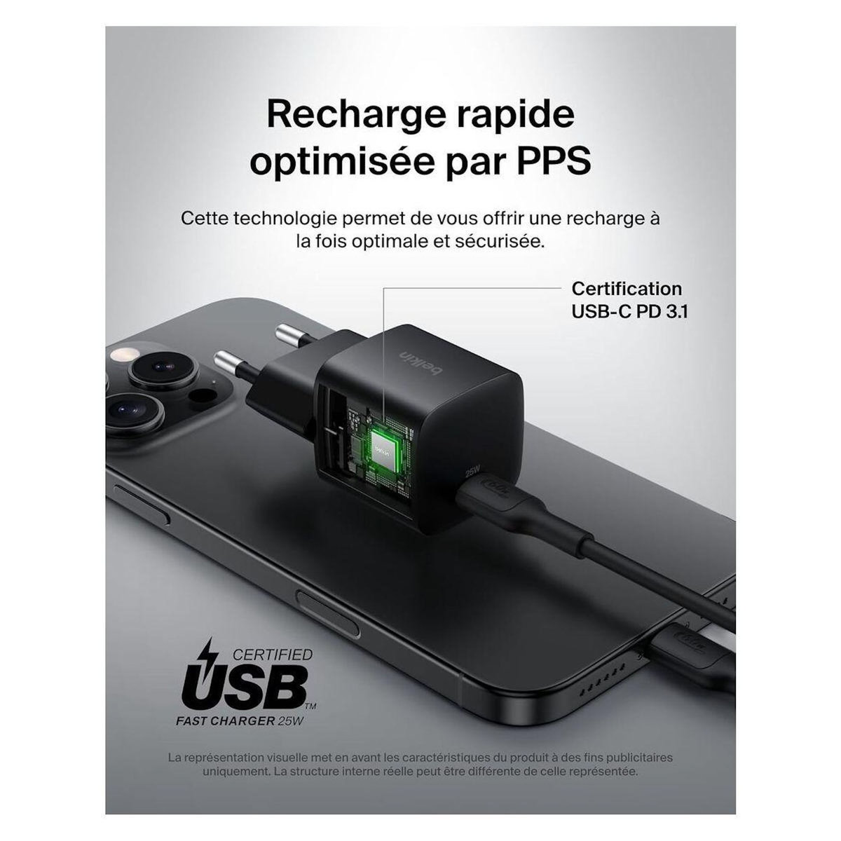 Belkin Chargeur 25W avec cable USB-C Noir