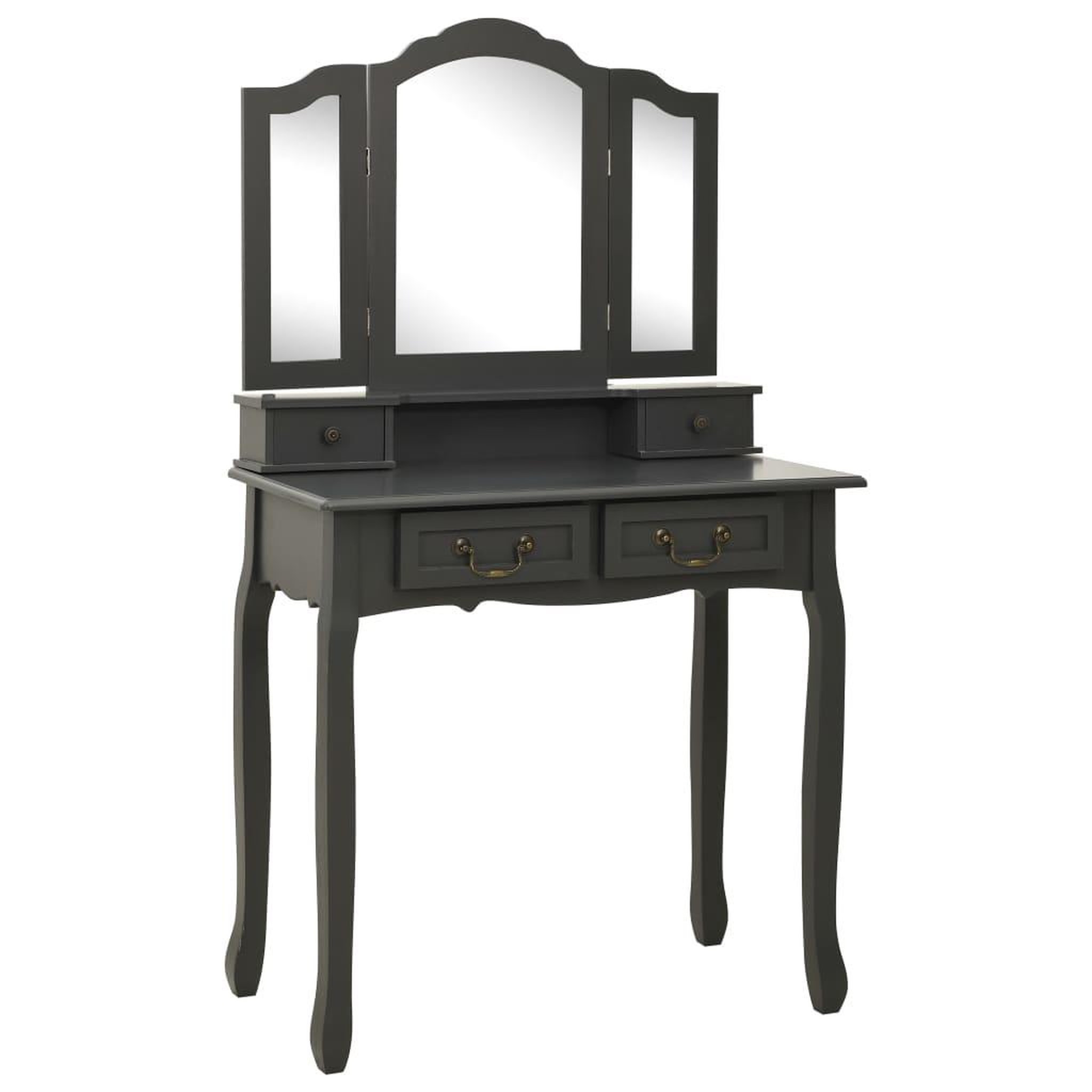 Voir la diapositive 2 : VIDAXL Ensemble de coiffeuse avec tabouret Gris 80x69x141 cm Paulownia
