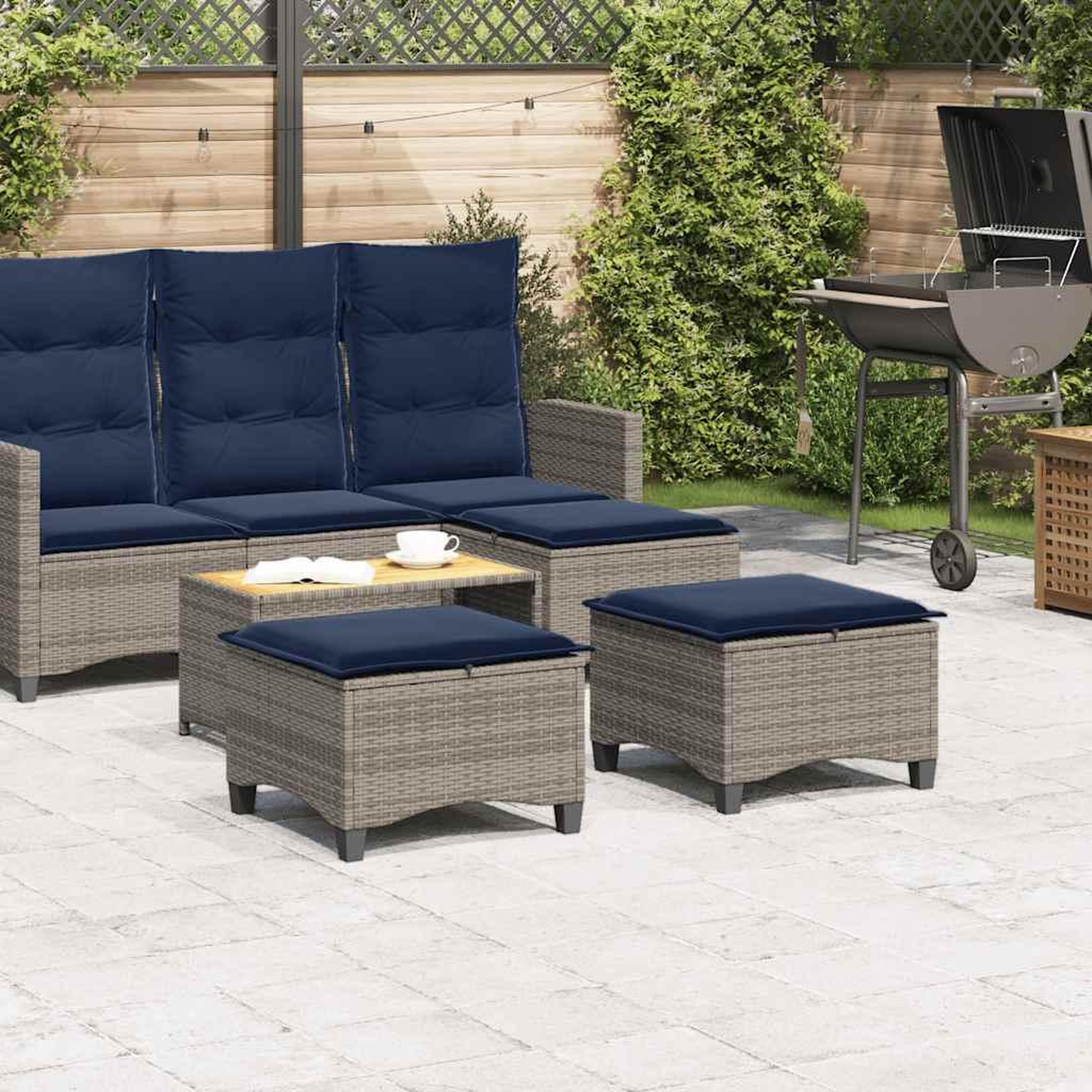Voir la diapositive 3 : VIDAXL Tabourets jardin coussins 2 pcs gris 55x55x36 cm resine tressee