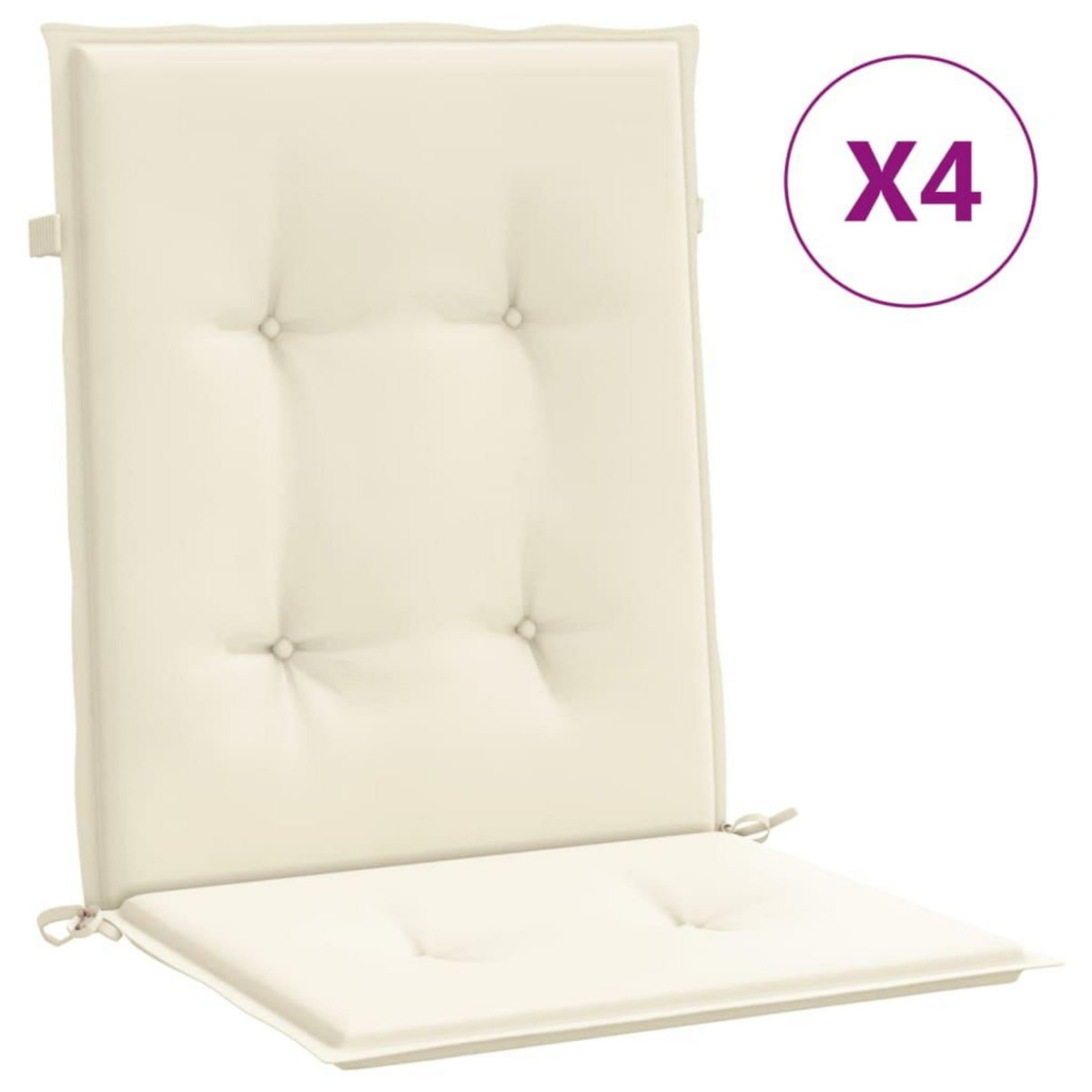 VIDAXL Coussins de chaise de jardin a dossier bas lot de 4 creme