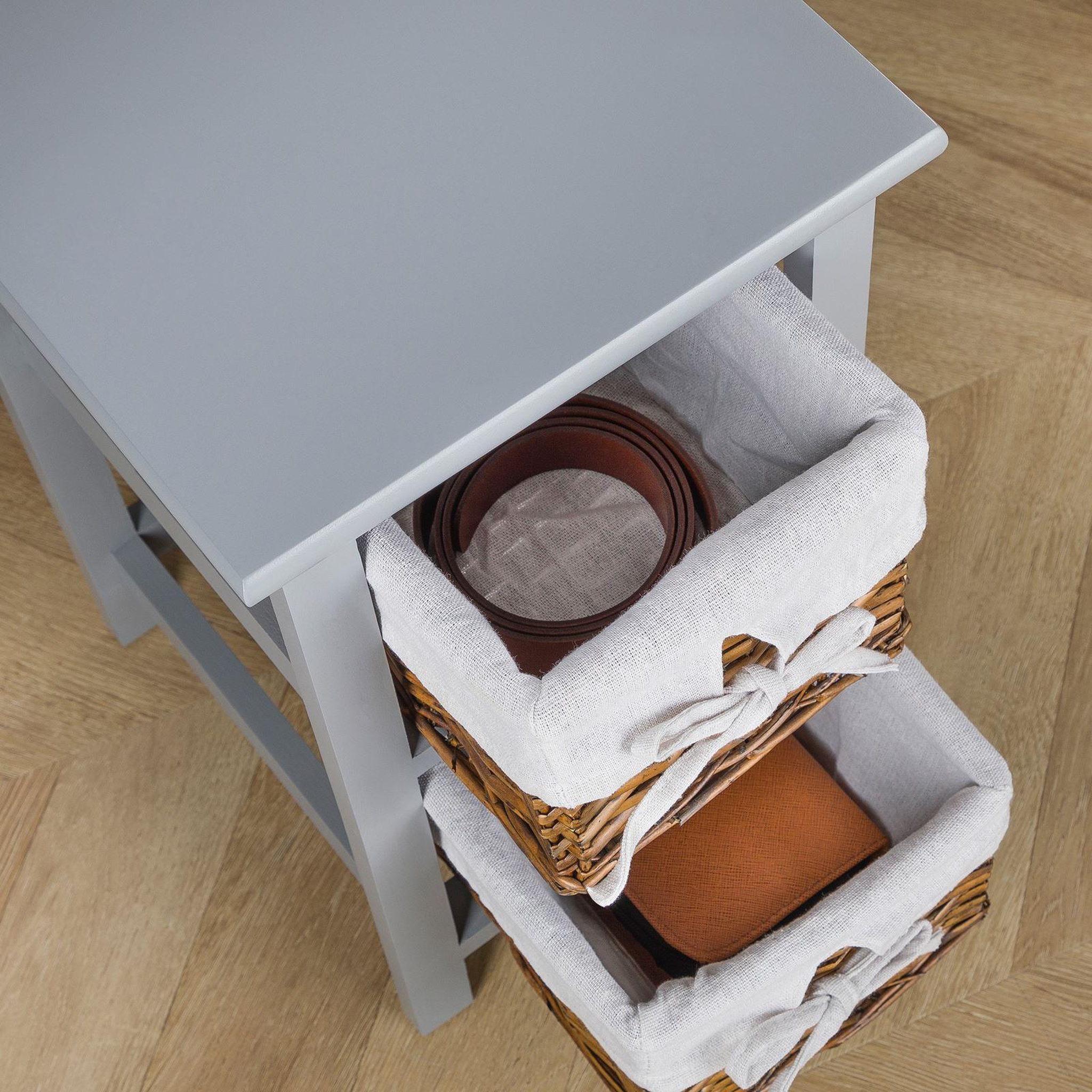 Voir la diapositive 5 : IDIMEX Table de chevet NOKOMIS avec 2 paniers en bois