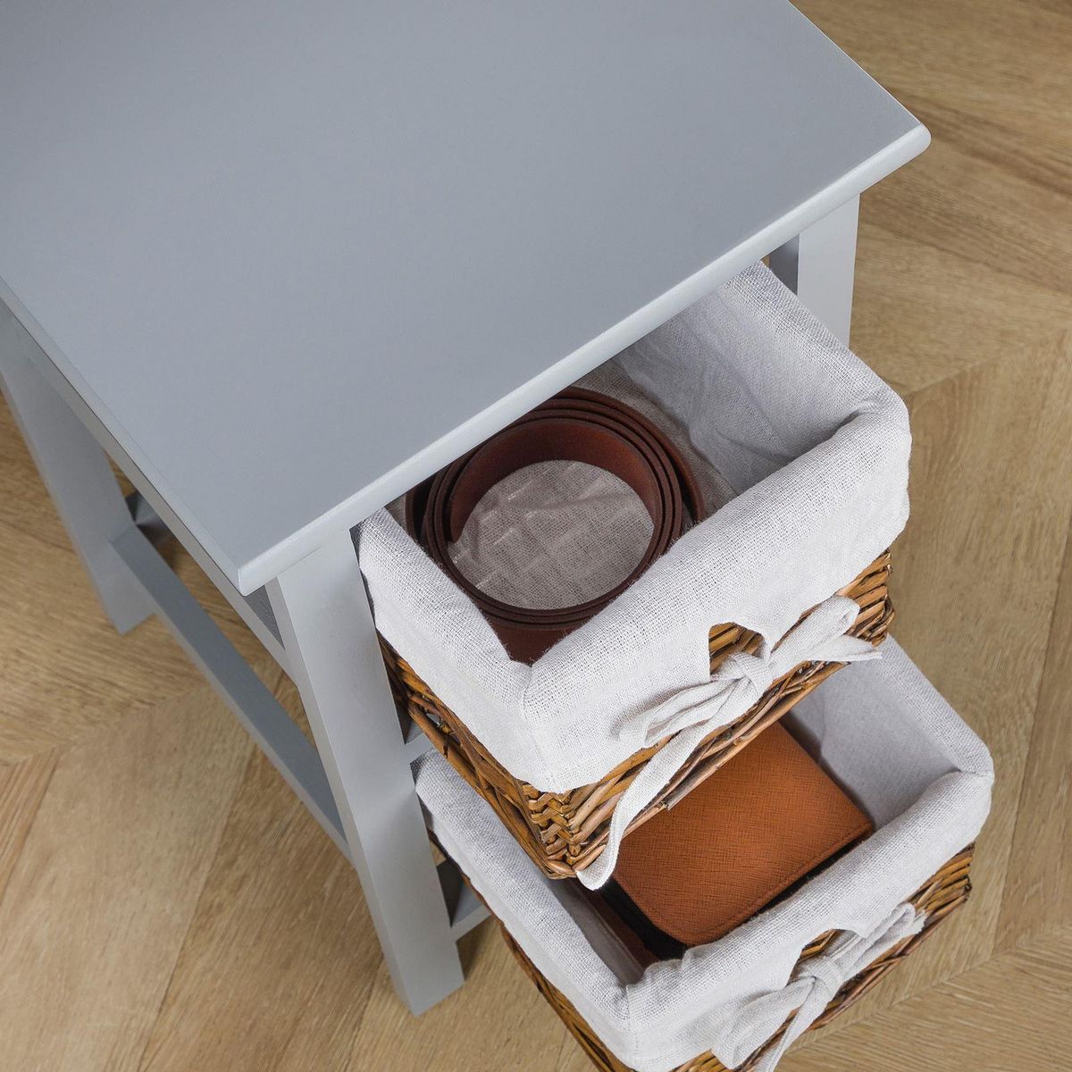 IDIMEX Table de chevet NOKOMIS avec 2 paniers en bois