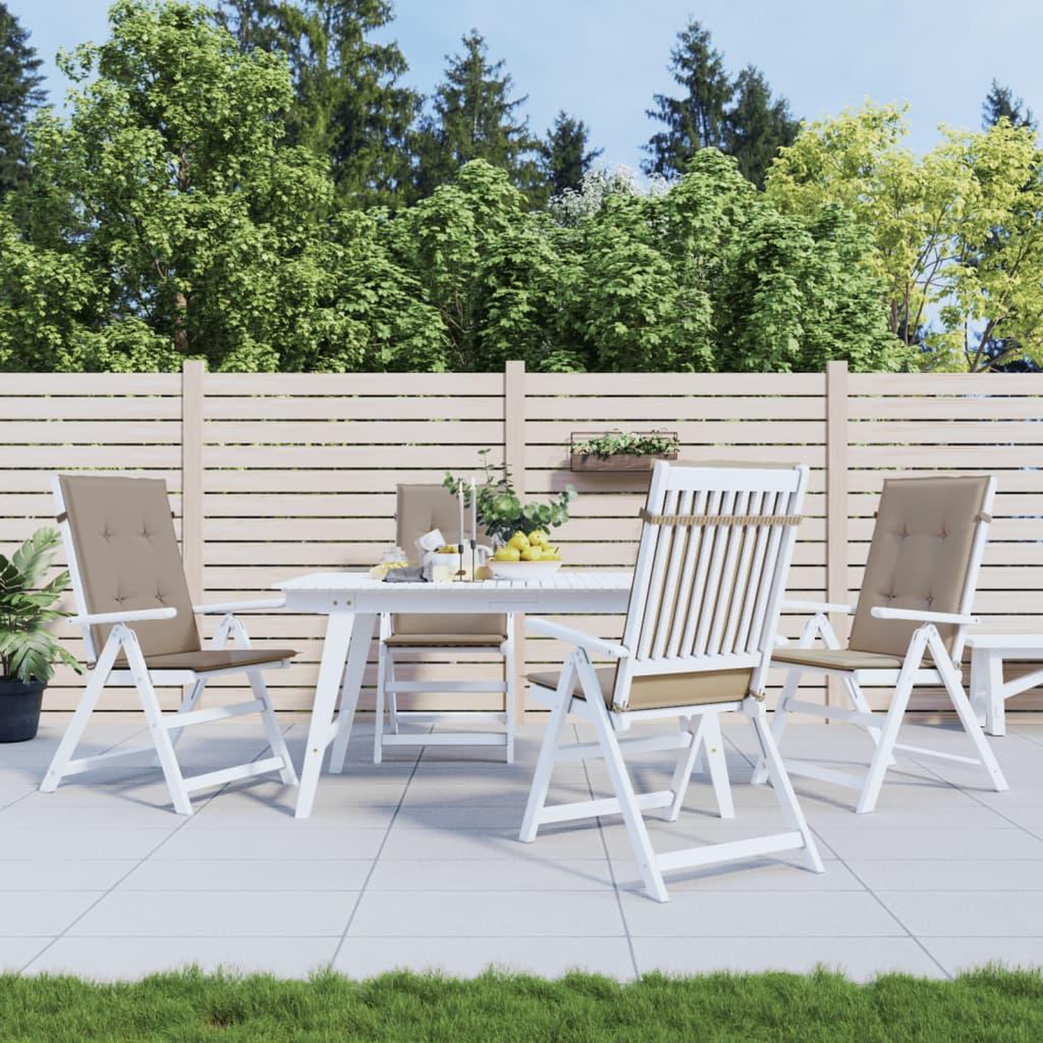 Voir la diapositive 1 : VIDAXL Coussins de chaise de jardin dossier haut lot de 4 taupe tissu