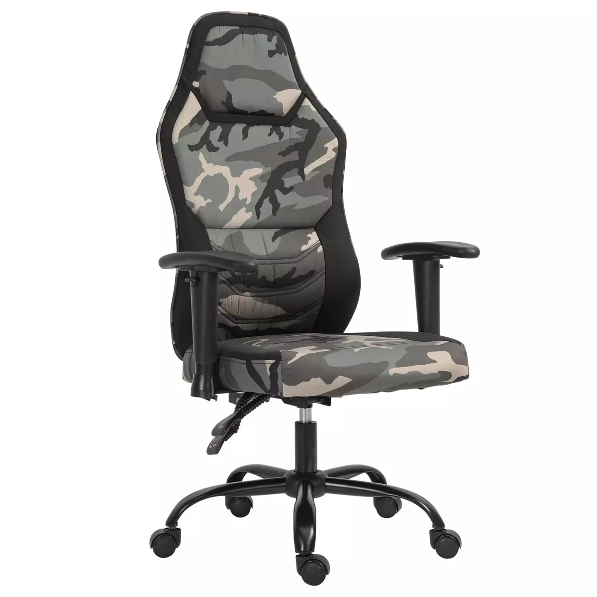 HOMCOM Fauteuil gaming militaire - chaise gamer - inclinable, hauteur réglable assise & accoudoirs, pivotant - polyester noir vert