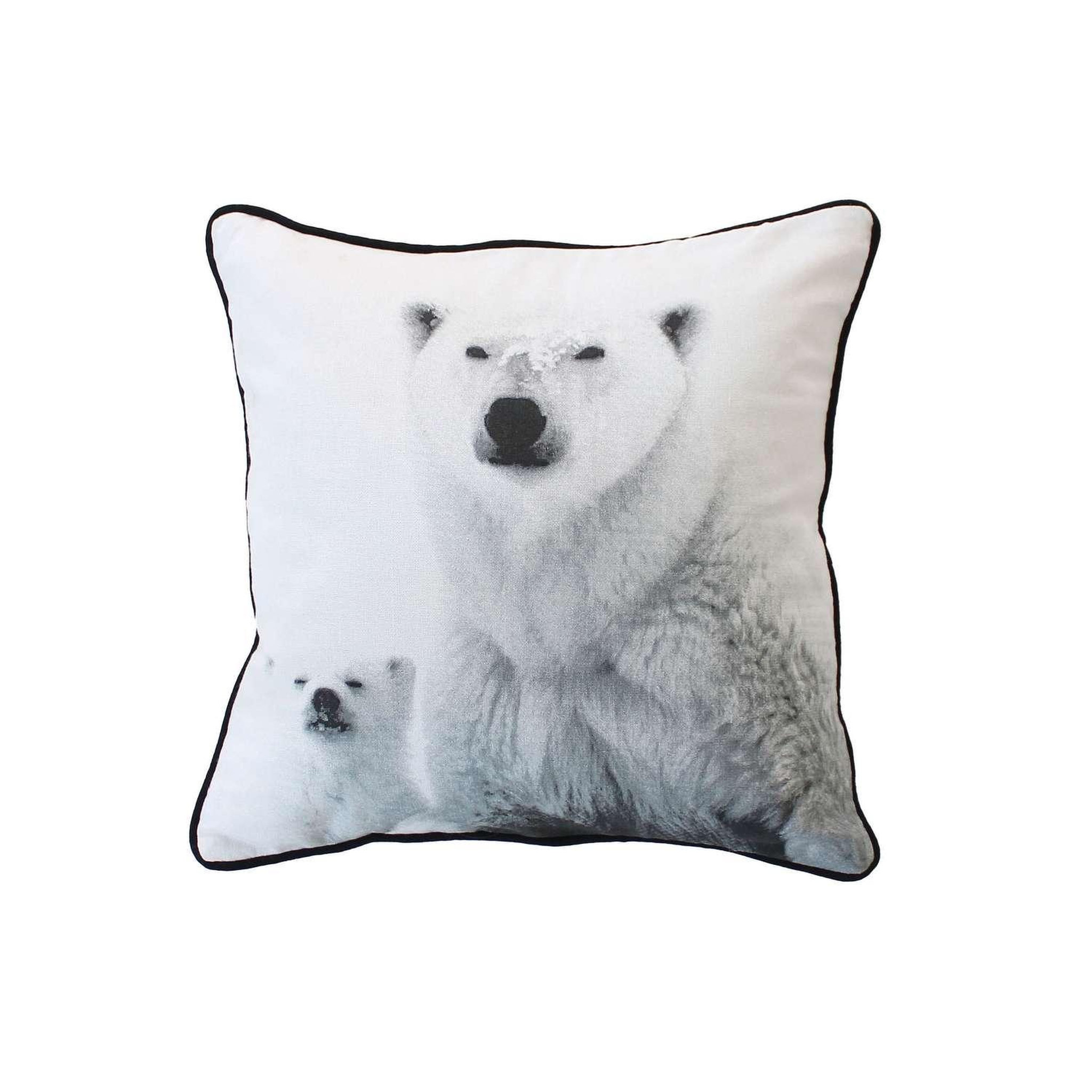 TOILINUX Coussin imprimé ours epicéa - 40 x 40 cm - blanc