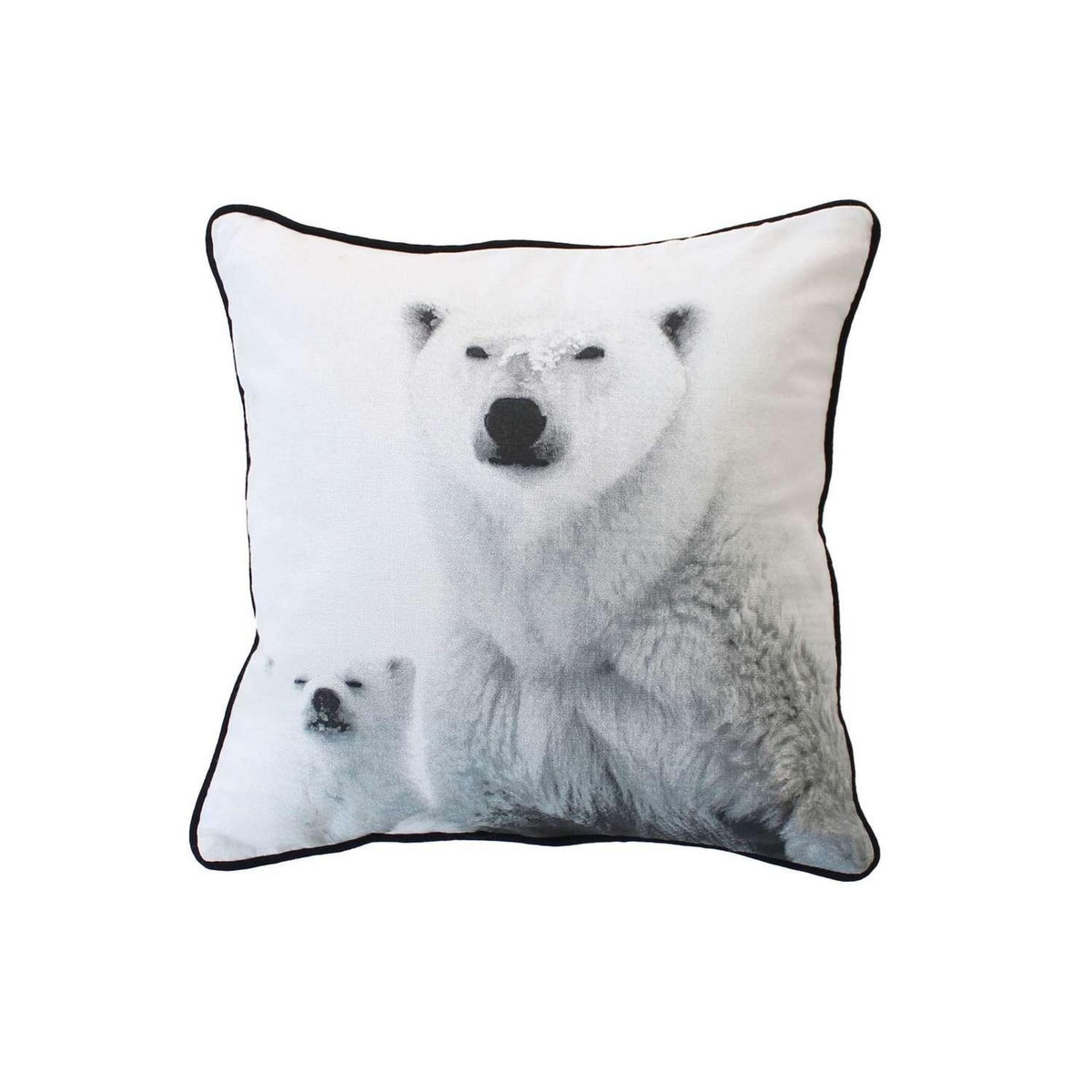 TOILINUX Coussin imprimé ours Epicéa - 40 x 40 cm - Blanc