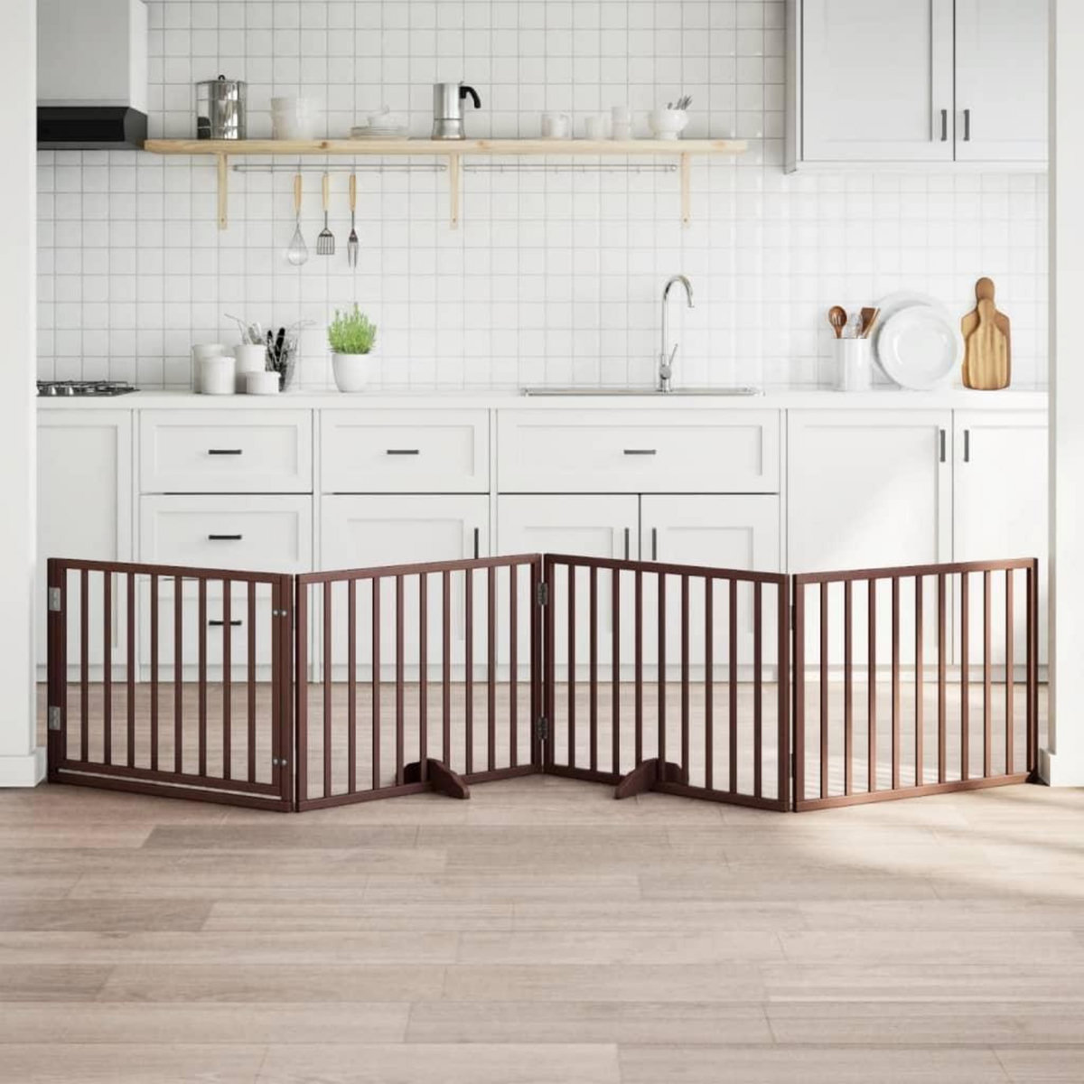 VIDAXL Barriere pour chiens avec porte 4 panneaux bois de peuplier