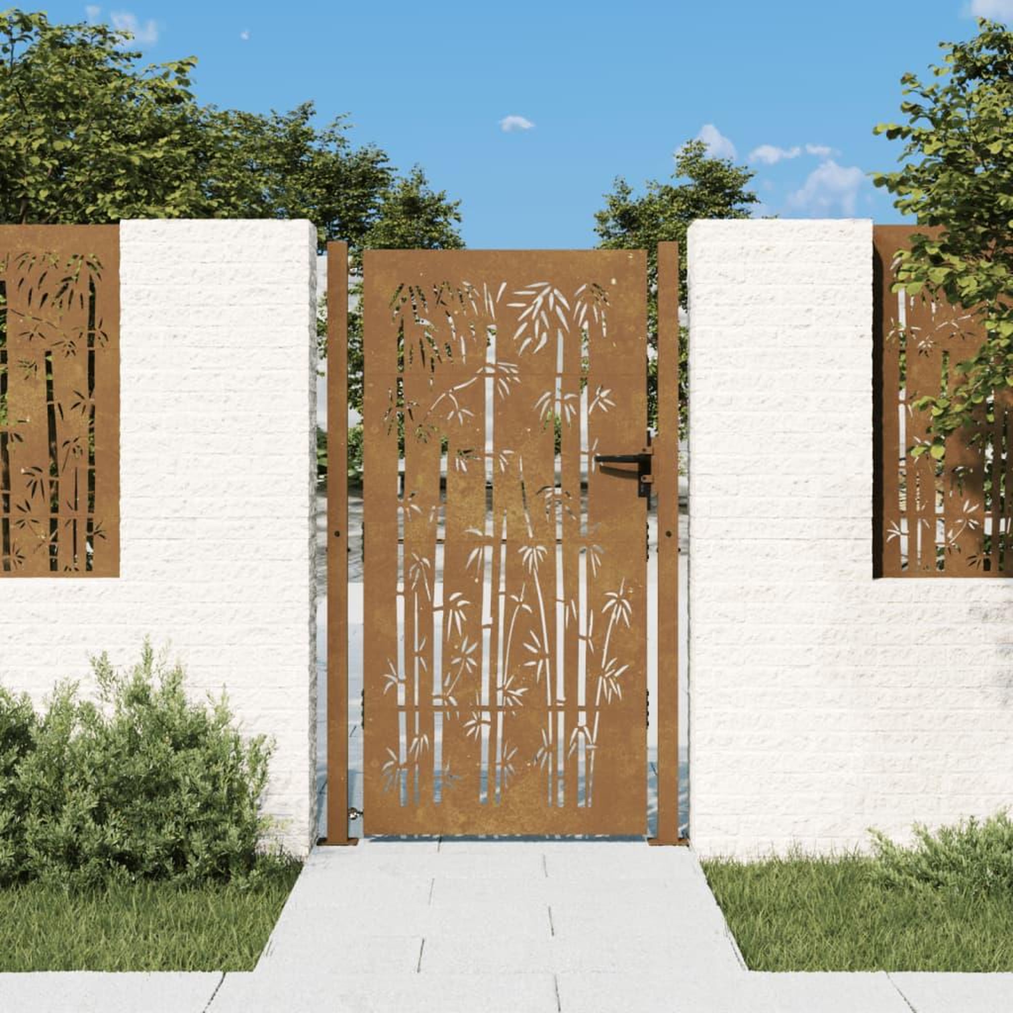 VIDAXL Portail de jardin 105x205 cm acier corten design de bambou