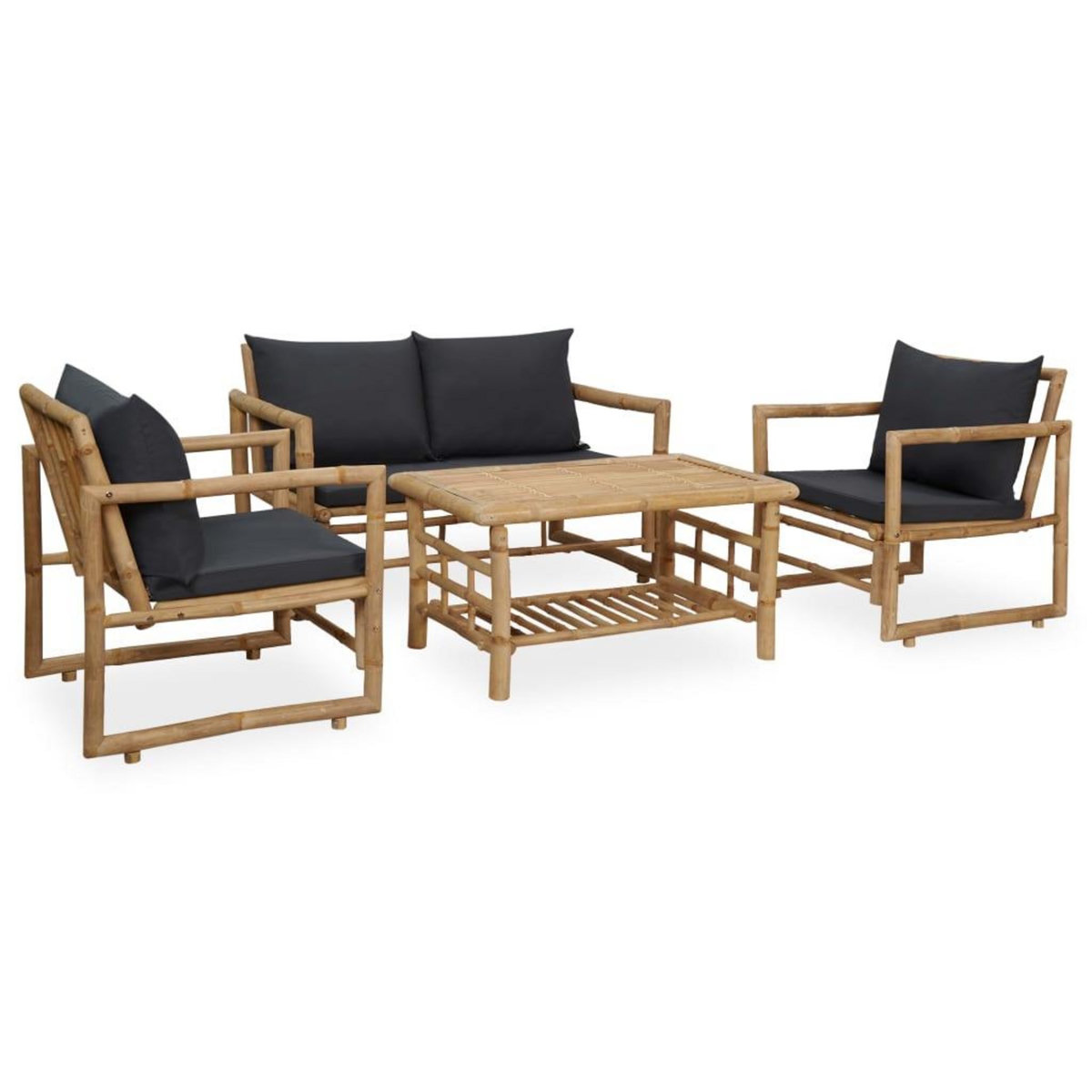 VIDAXL Salon de jardin 4 pcs avec coussins Bambou