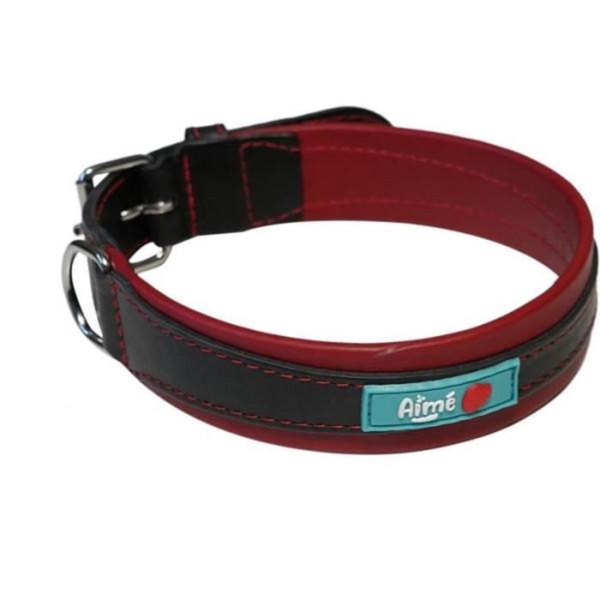 Voir la diapositive 3 : MARKET24 Collier pour chien - aime - basic cuir - cuir vache / agneau - taille l 43-52 cm - noir / rouge