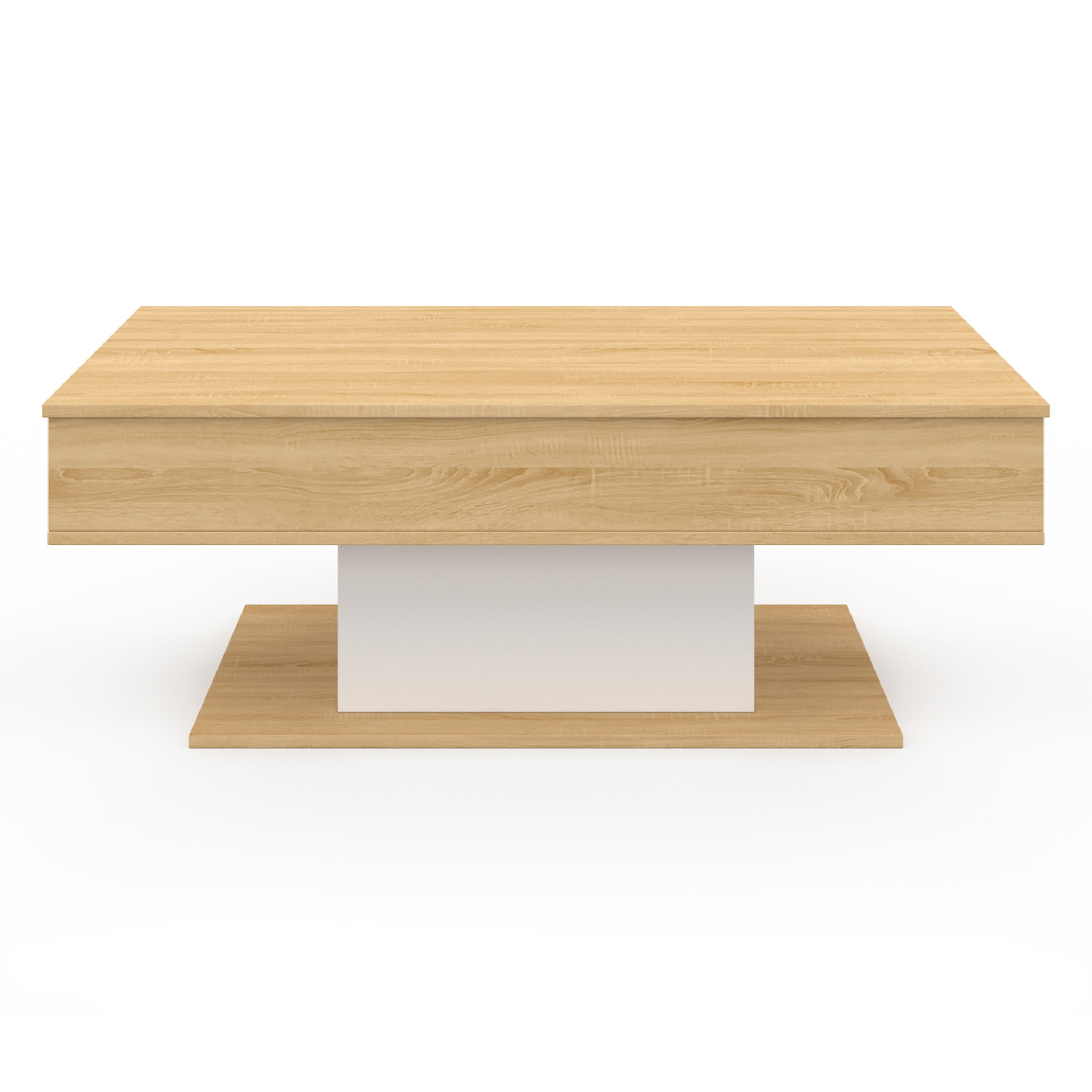 Voir la diapositive 3 : ID MARKET Table basse plateau relevable rectangulaire eden bois et blanc