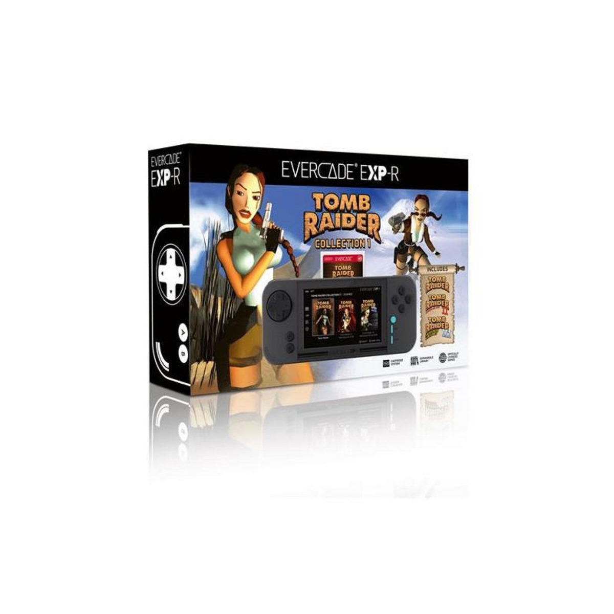 Just for games Pack Console rétrogaming Just For Games pour Evercade EXP R Gris et noir + 3 jeux Tomb Raider Collection 1