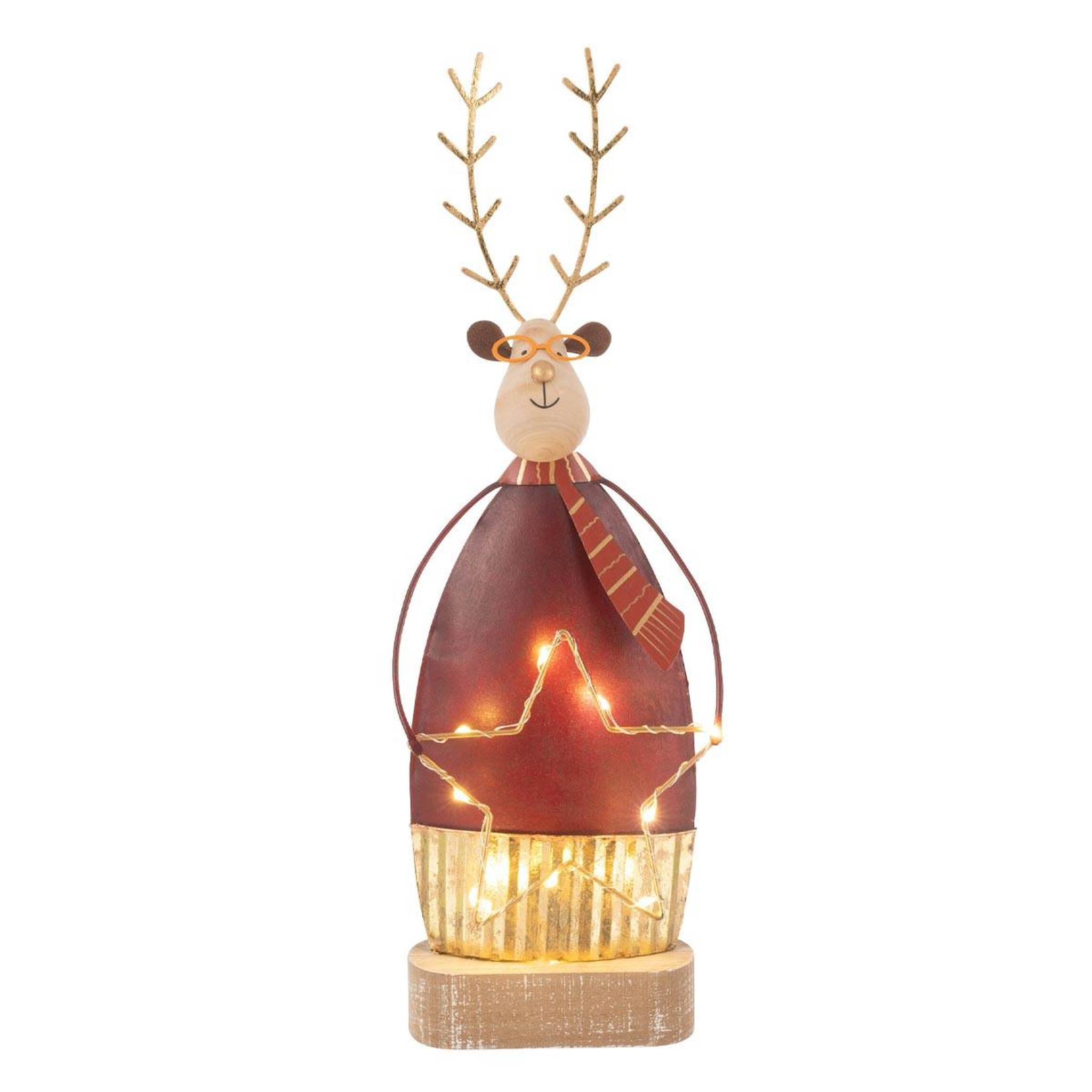 J-LINE Renne déco à led  étoile  32cm rouille