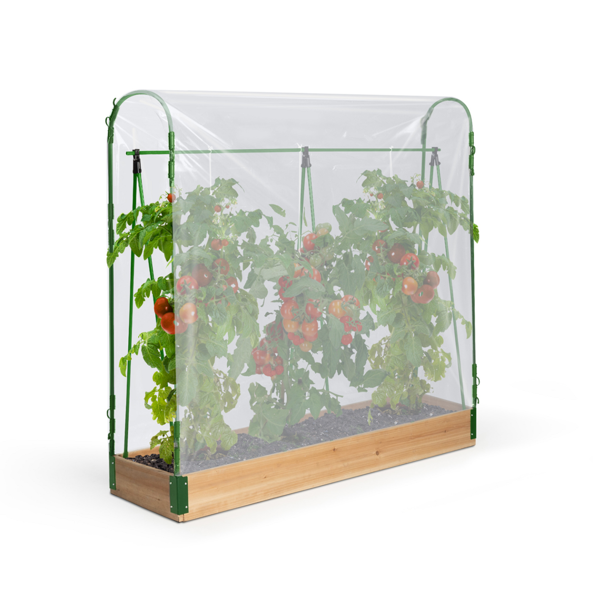 ID MARKET Kit complet 3 bacs modulables carrés potager et serre à tomates + treillis + housse