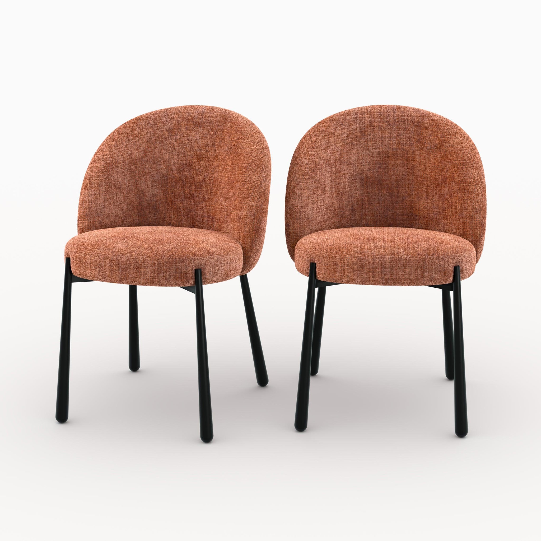 MAISON PAVANE Lot de 2 chaises en velours chenillé terracotta et métal noir-pulpy