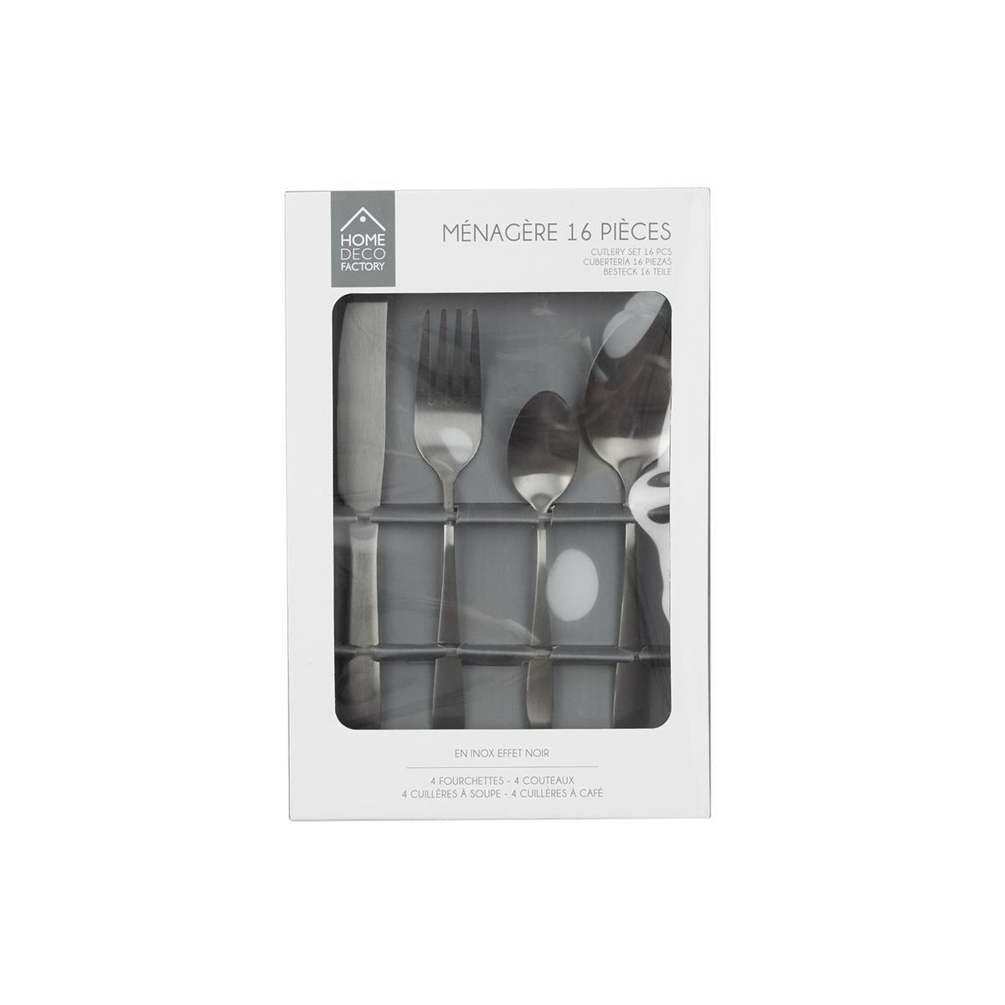 Voir la diapositive 2 : The Home Deco Factory Ménagère 16 Pièces Inox  Home  21cm Noir