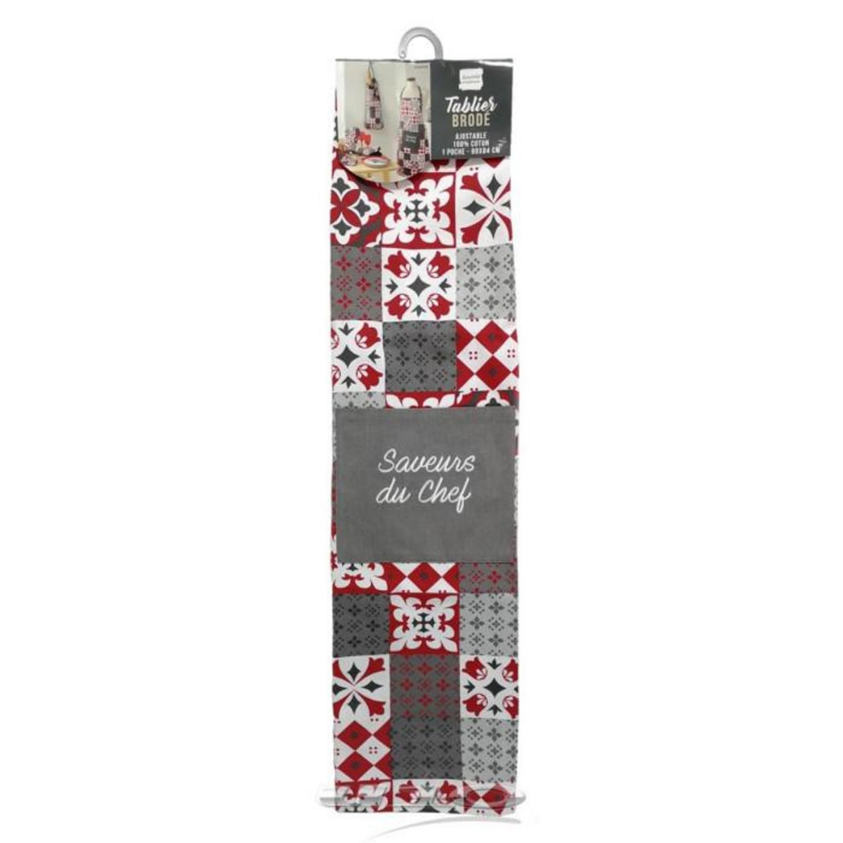 Paris Prix Tablier de Cuisine  Credence  84cm Gris & Rouge