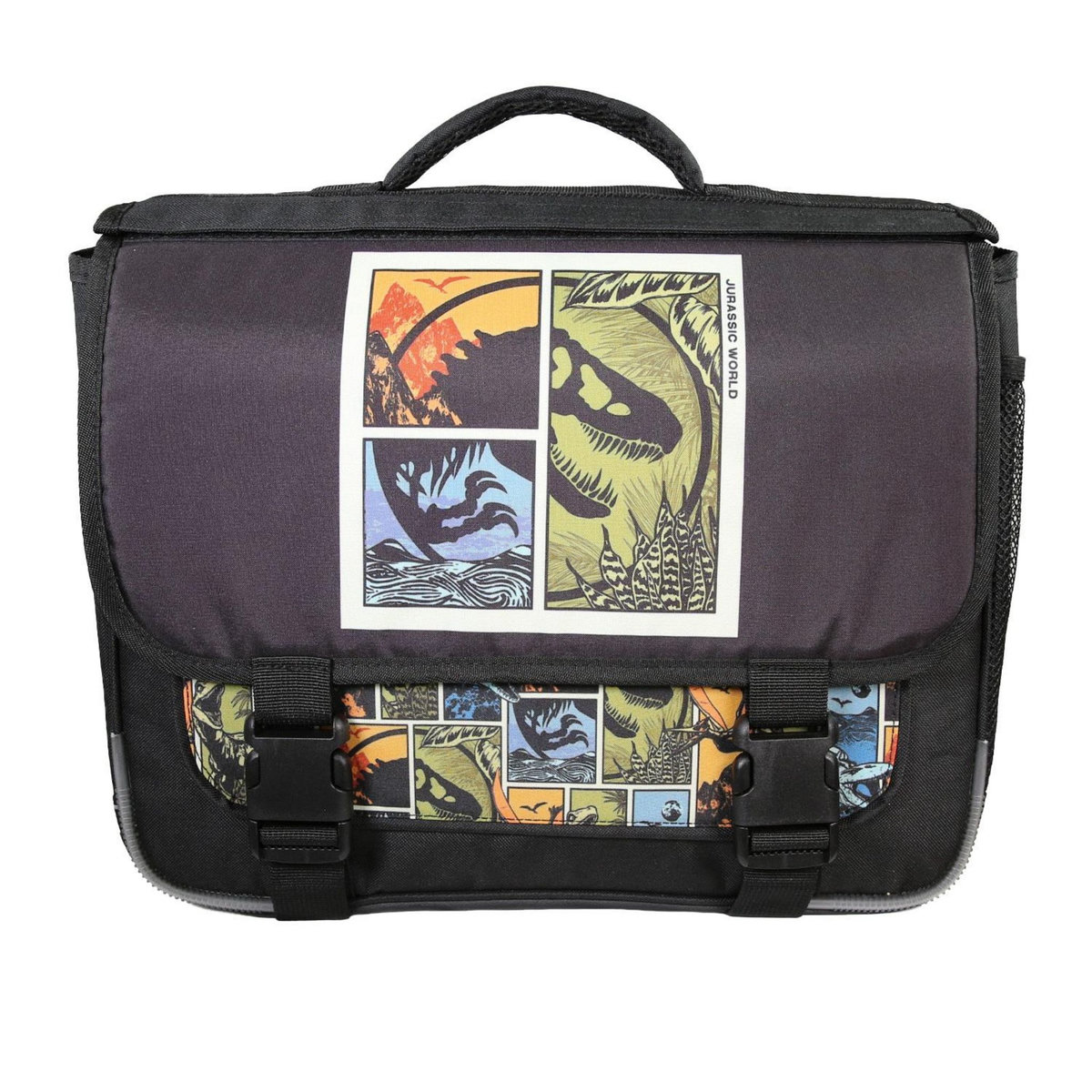 Bagtrotter Bagtrotter - Jurassic World - Cartable 38cm  -  Noir et Vert Kaki  - 2 Compartiments  - 1 Poche Sous Rabat - 1 Poche Bouteille - Bretelles Matelassés - Fond Renforcé - Dos Matelassé -  Rabat Réversible - 38x13x34cm - Matière Polyester - Cartable Scol