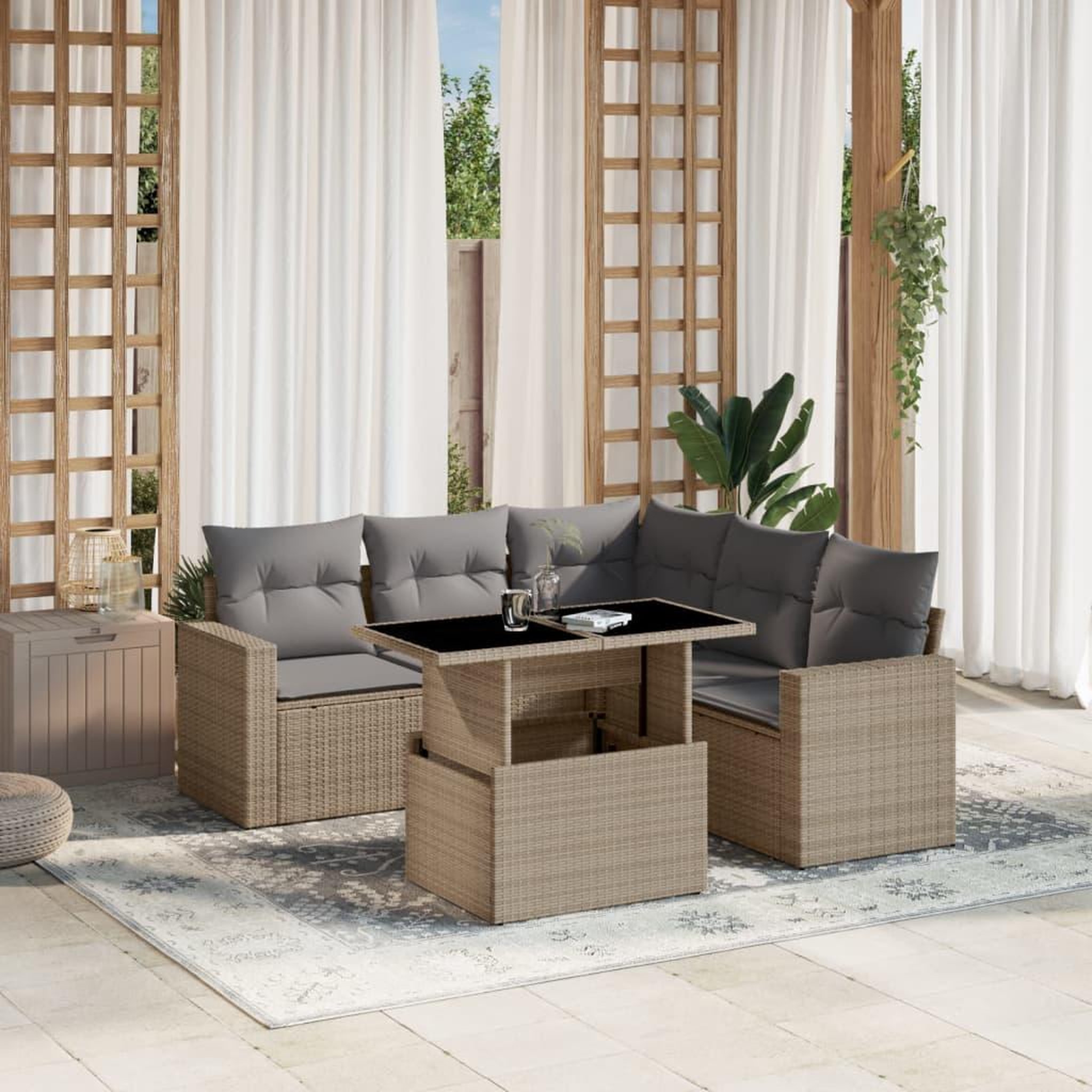 VIDAXL Salon de jardin avec coussins 6 pcs beige resine tressee