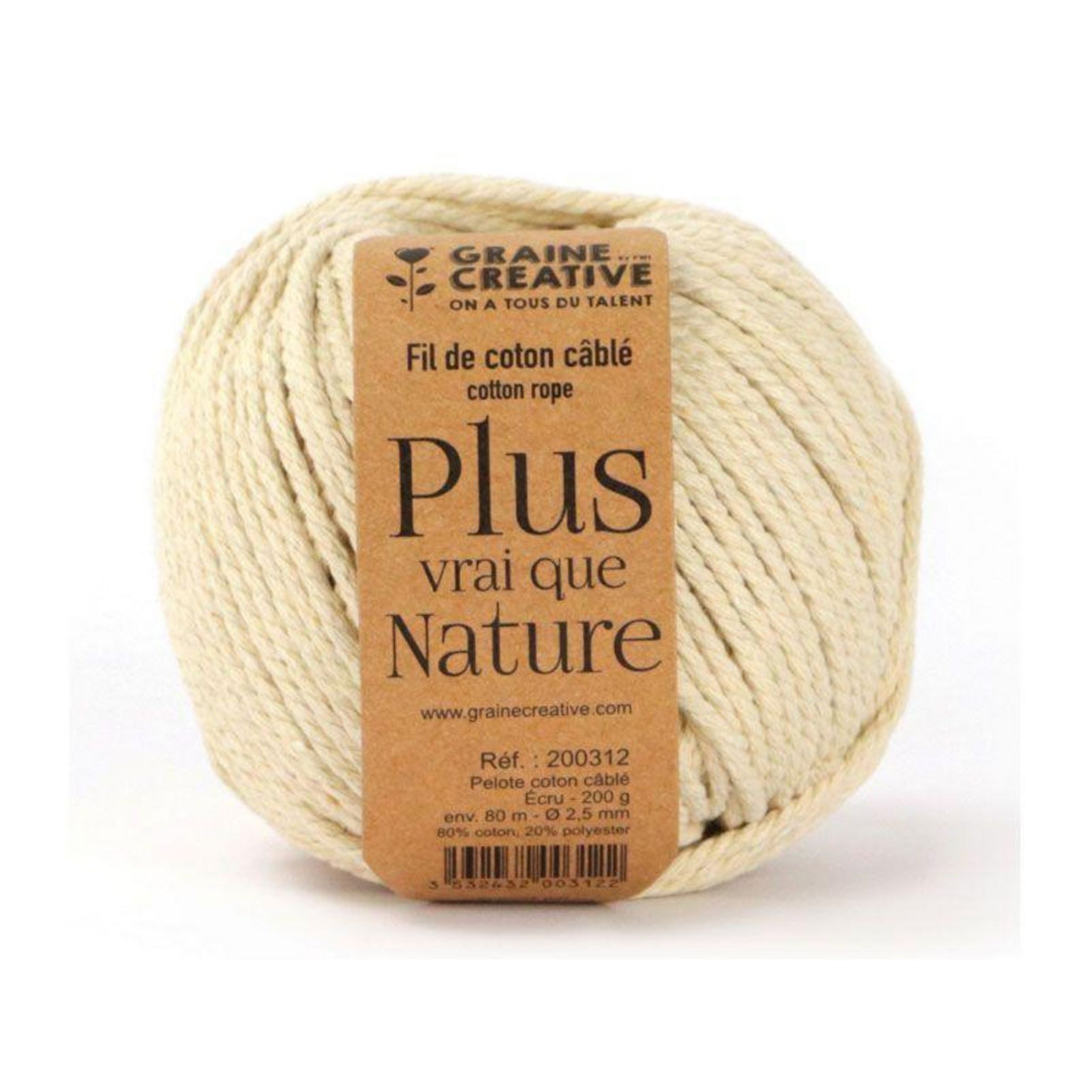 Graine créative 1 pelote de coton câblé - Ecru