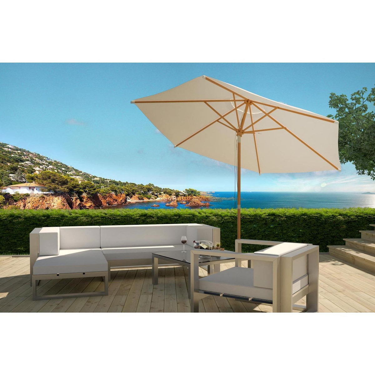 CONCEPT USINE Parasol ecru droit rond 3 x 3 m Cancun