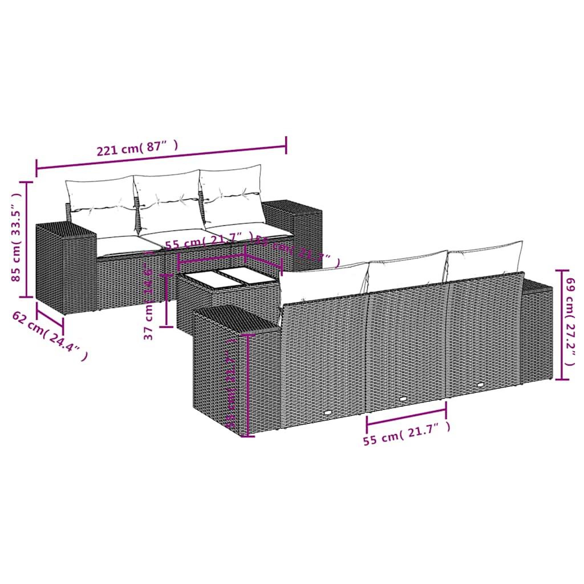 Voir la diapositive 6 : VIDAXL Salon de jardin avec coussins 7 pcs gris clair resine tressee