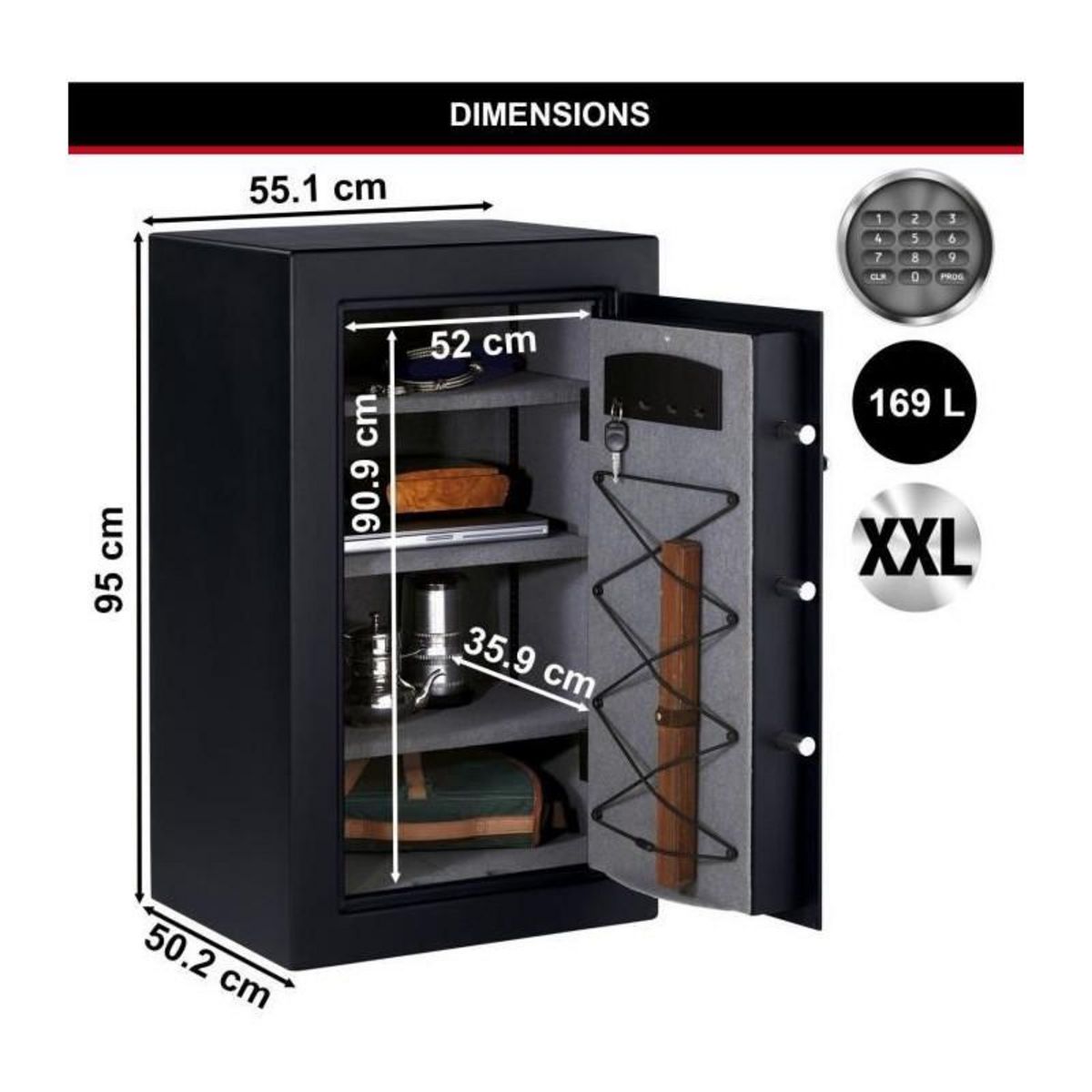 Master lock Coffre-Fort Haute Sécurité [Combinaison Électronique] [XXL 169 Litres] - T0-331ML