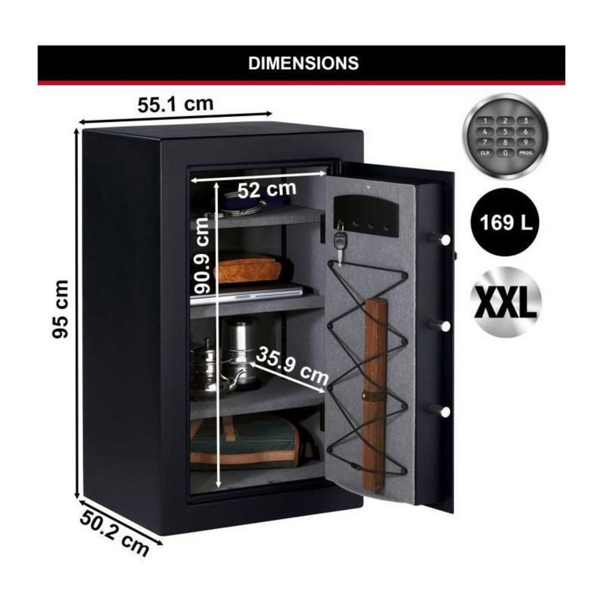 Master lock Coffre-Fort Haute Sécurité [Combinaison Électronique] [XXL 169 Litres] - T0-331ML