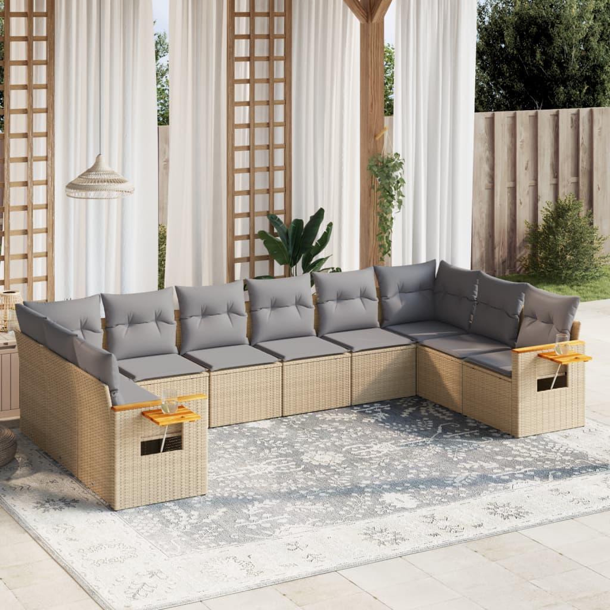 VIDAXL Salon de jardin avec coussins 10 pcs beige resine tressee