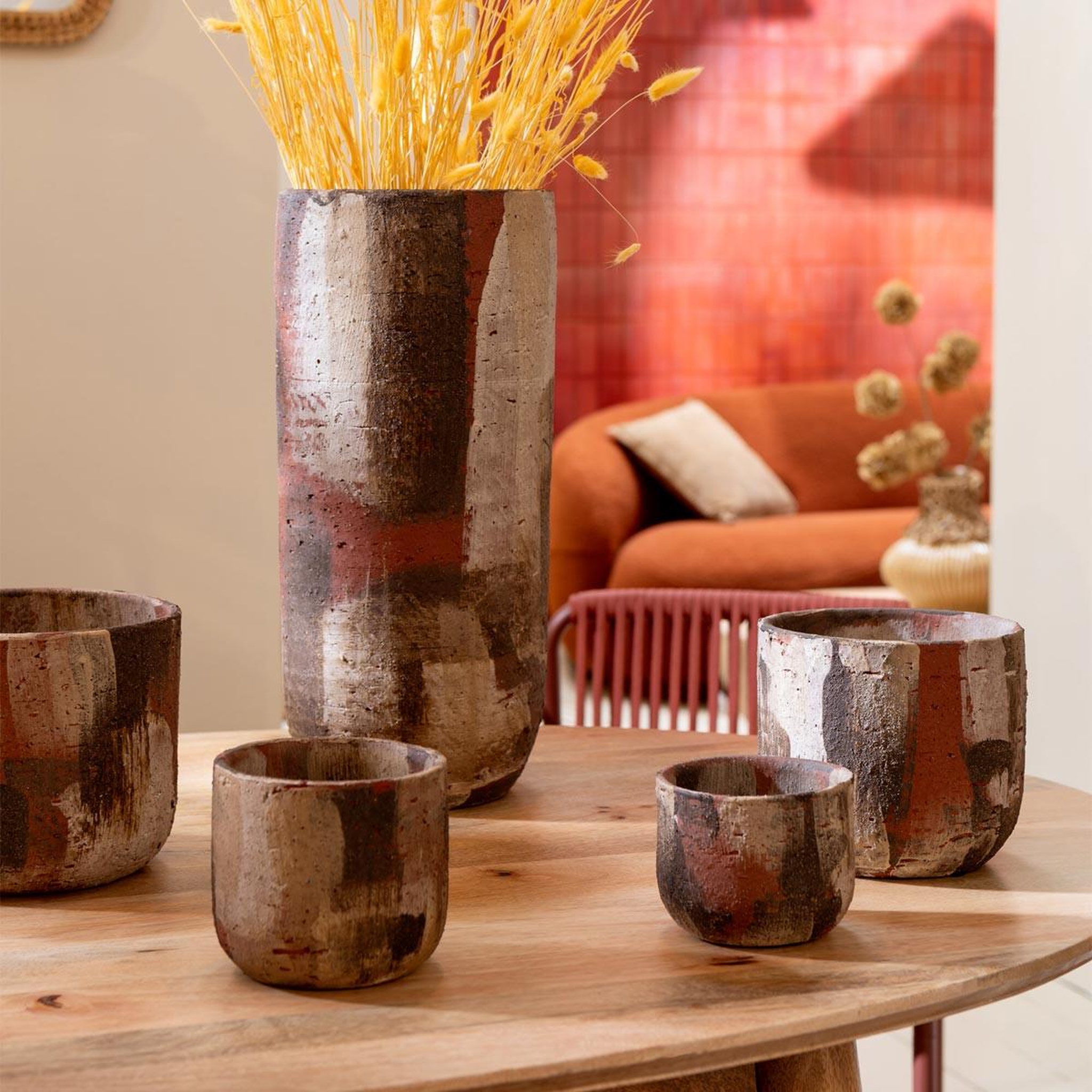 Voir la diapositive 3 : J-LINE Pot déco en terre cuite  miltos  20cm multicolore