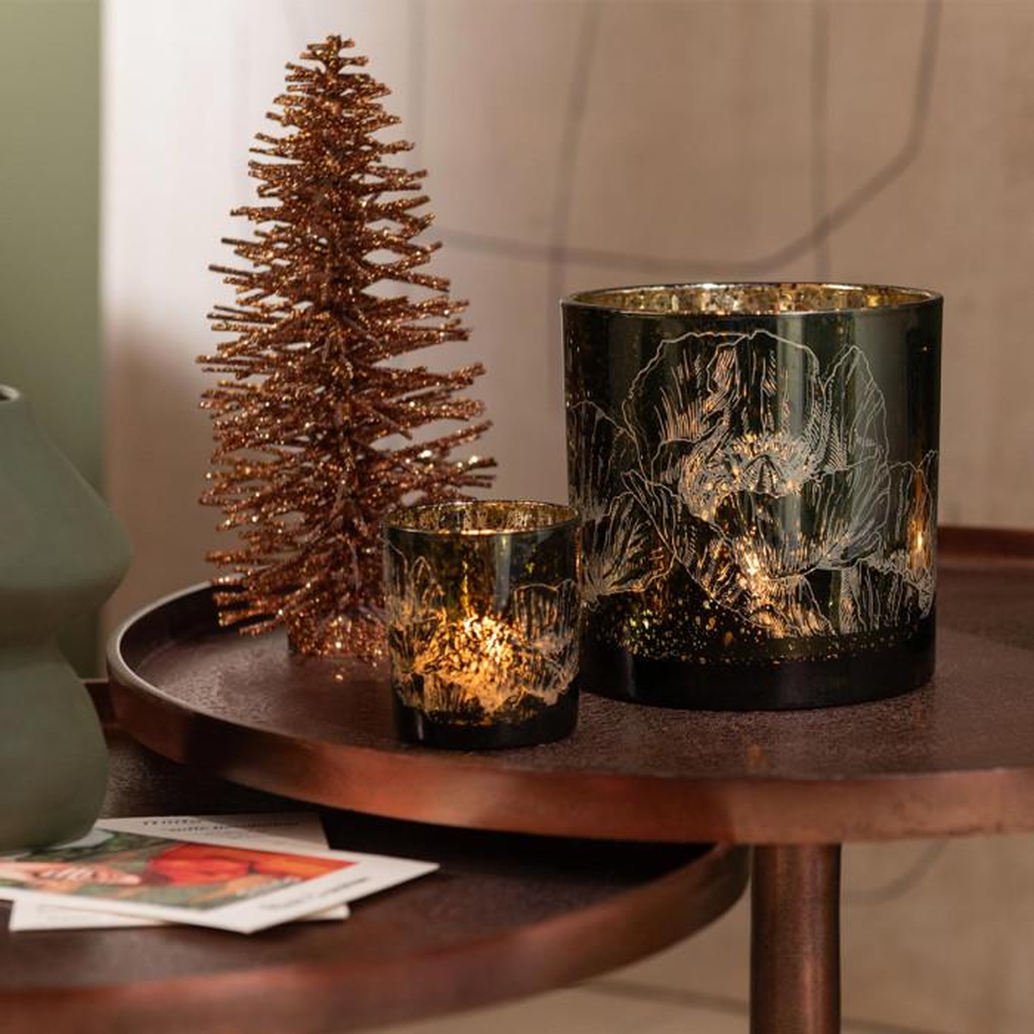 Voir la diapositive 4 : J-LINE Sapin de noël déco à paillettes  copper  48cm marron