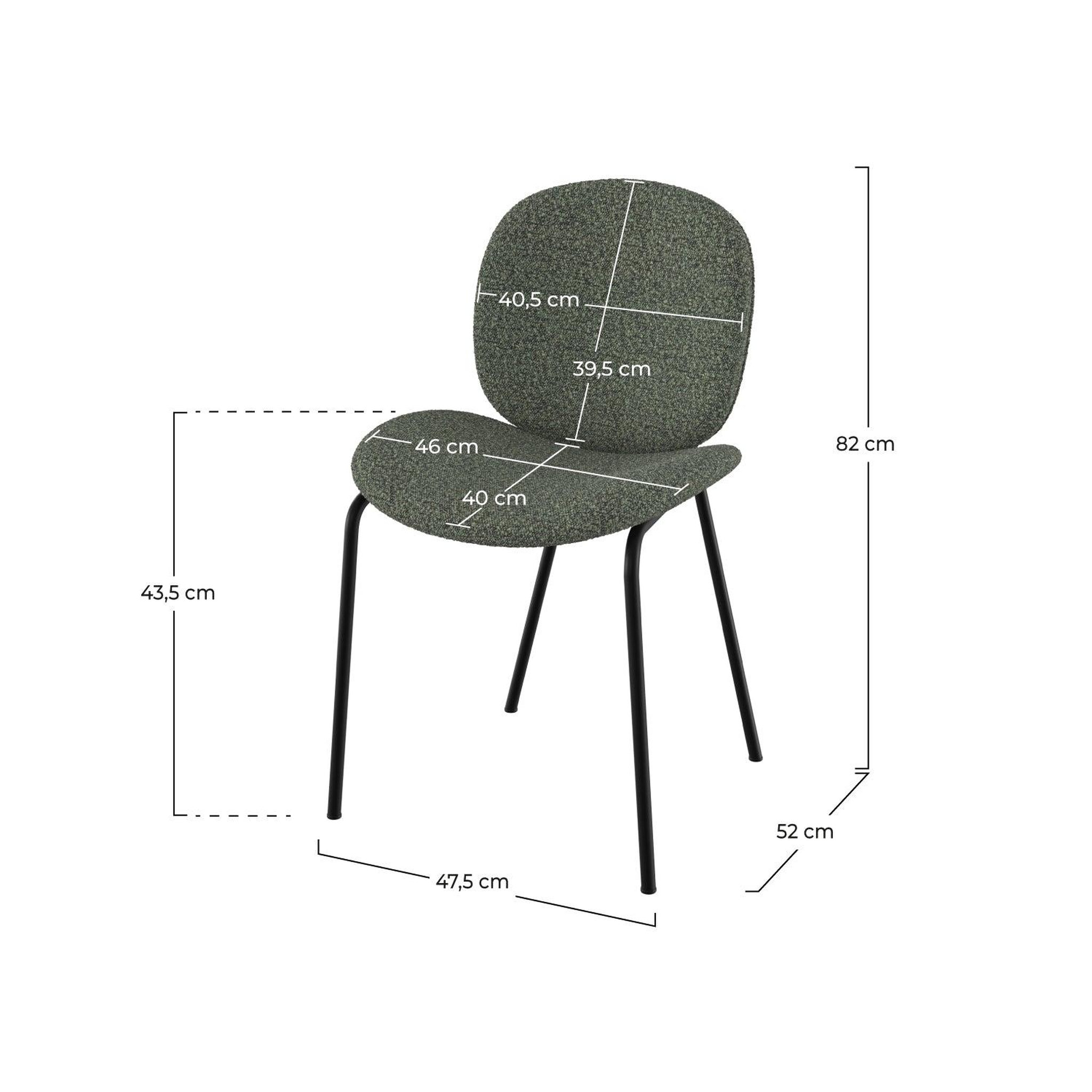 Voir la diapositive 4 : MAISON PAVANE Lot de 2 chaises en tissu bouclé vert et pieds en métal noir-iris