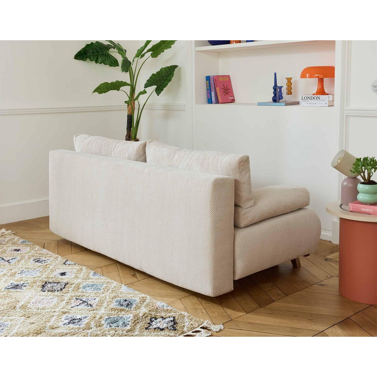 BEST MOBILIER Cristal - canapé 3 places - convertible avec coffre et grand pouf - en velours texturé