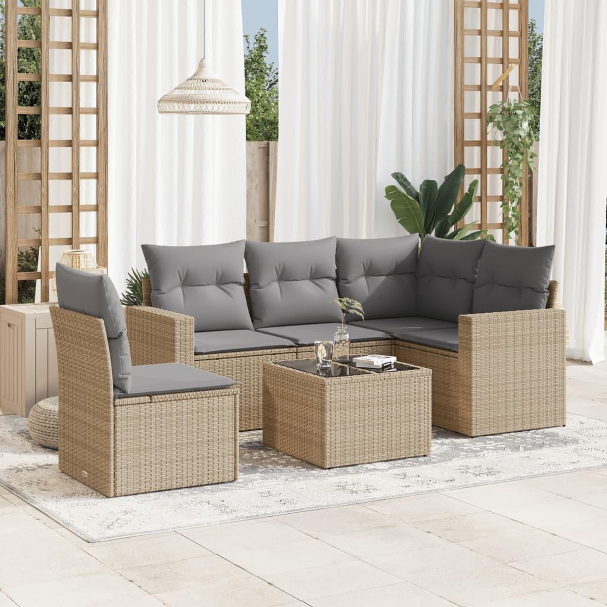 VIDAXL Salon de jardin avec coussins 6 pcs beige resine tressee