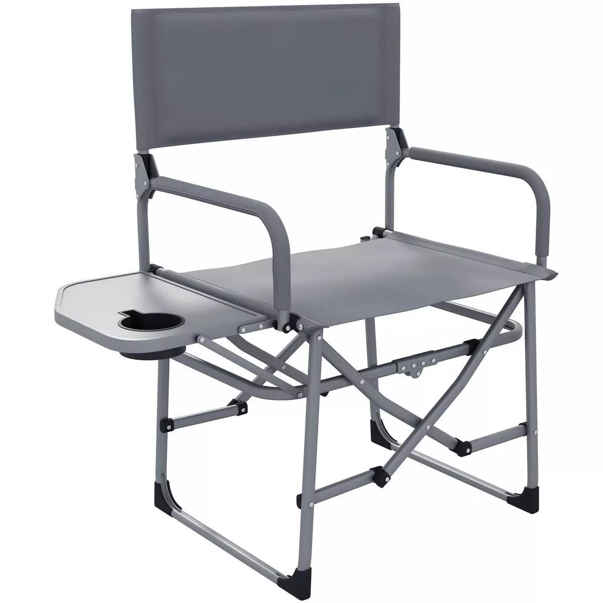 OUTSUNNY Chaise de camping plage pliable - plateau porte-gobelet - métal oxford gris