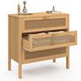 Voir la diapositive 4 : ID MARKET Commode 3 tiroirs EDHEN 80 cm cannage coloris bois