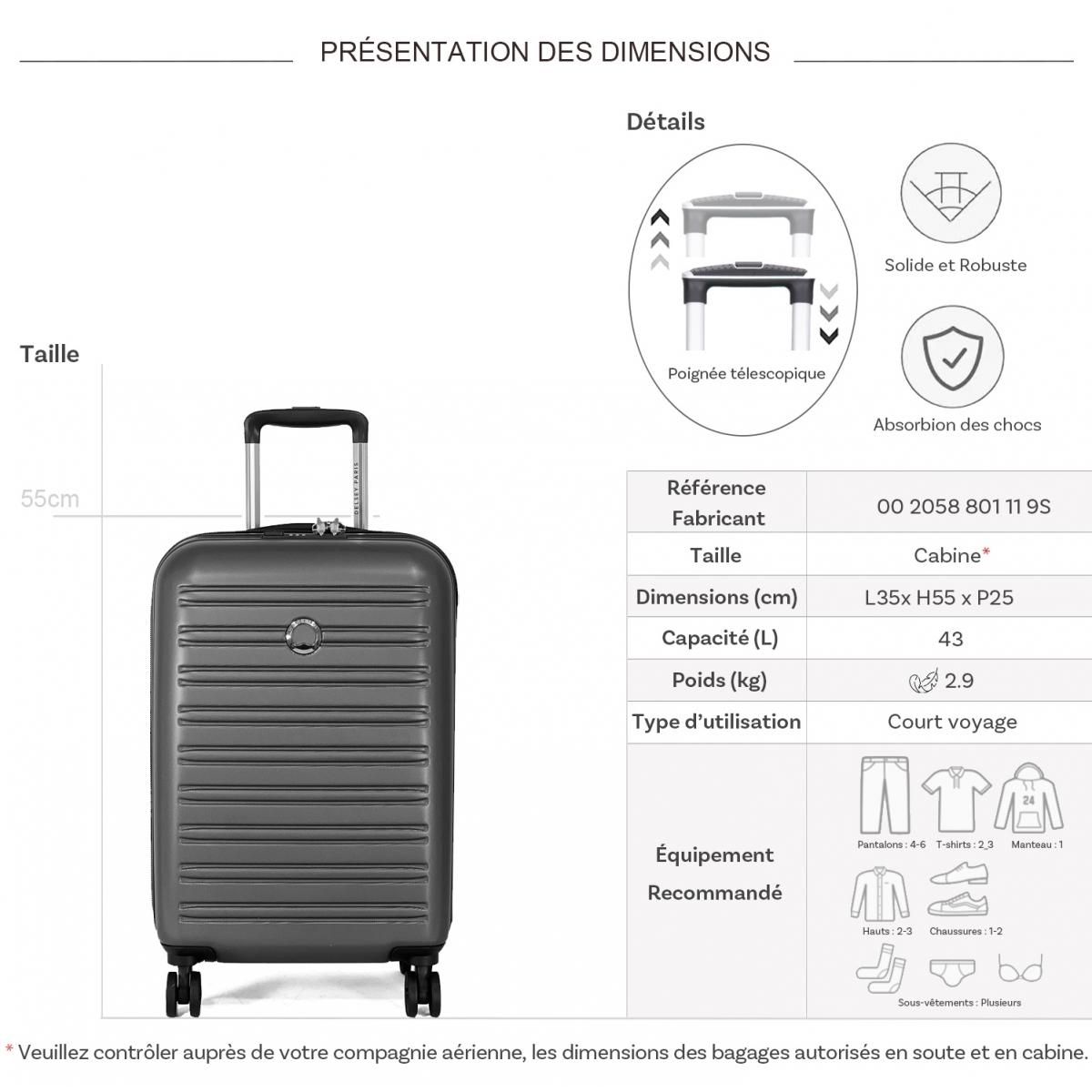 Delsey Valise cabine rigide Segur 2.0 TSA polycarbonate 55cm