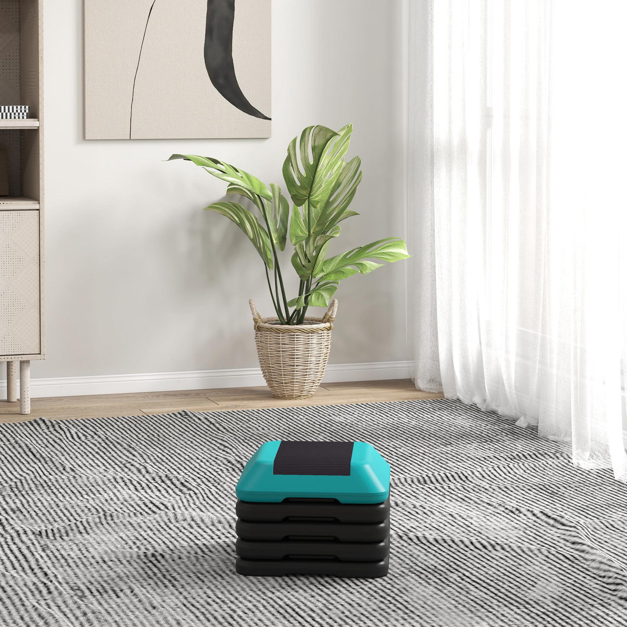 Voir la diapositive 2 : HOMCOM Stepper aerobic fitness réglable 5 niveaux h.10/15/20/25/30 cm max. 150 kg turquoise noir