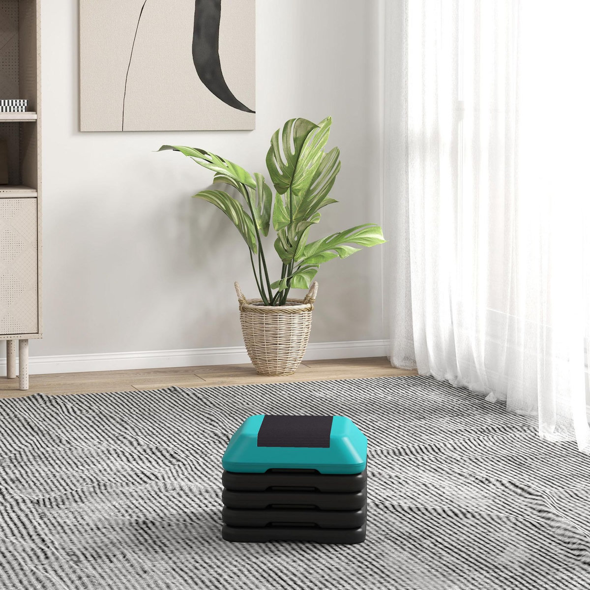 HOMCOM Stepper aerobic fitness réglable 5 niveaux H.10/15/20/25/30 cm max. 150 Kg turquoise noir