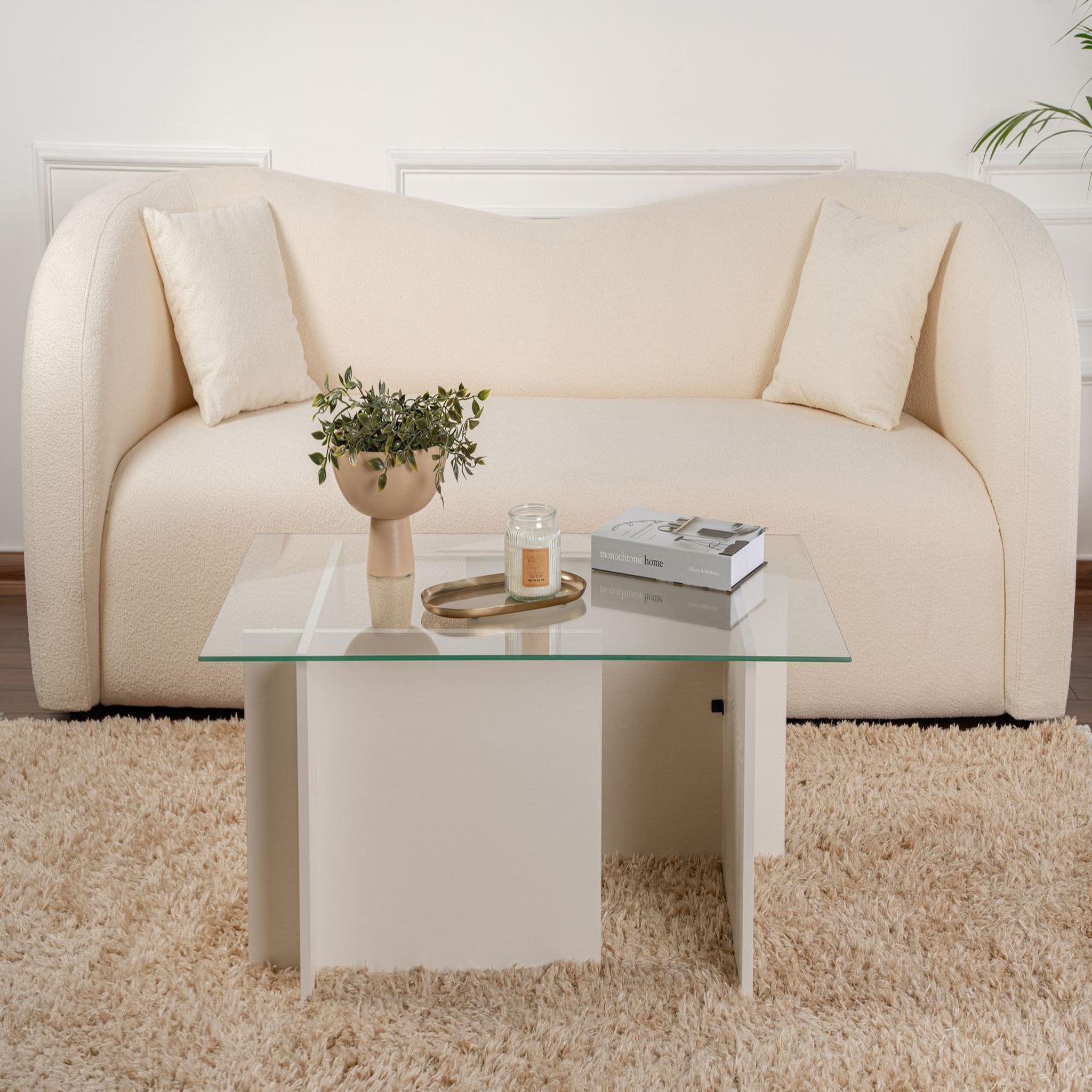 Voir la diapositive 4 : Habitat et Jardin Table basse en verre  vetrino  105 x 65 x 40 cm - bois blanc