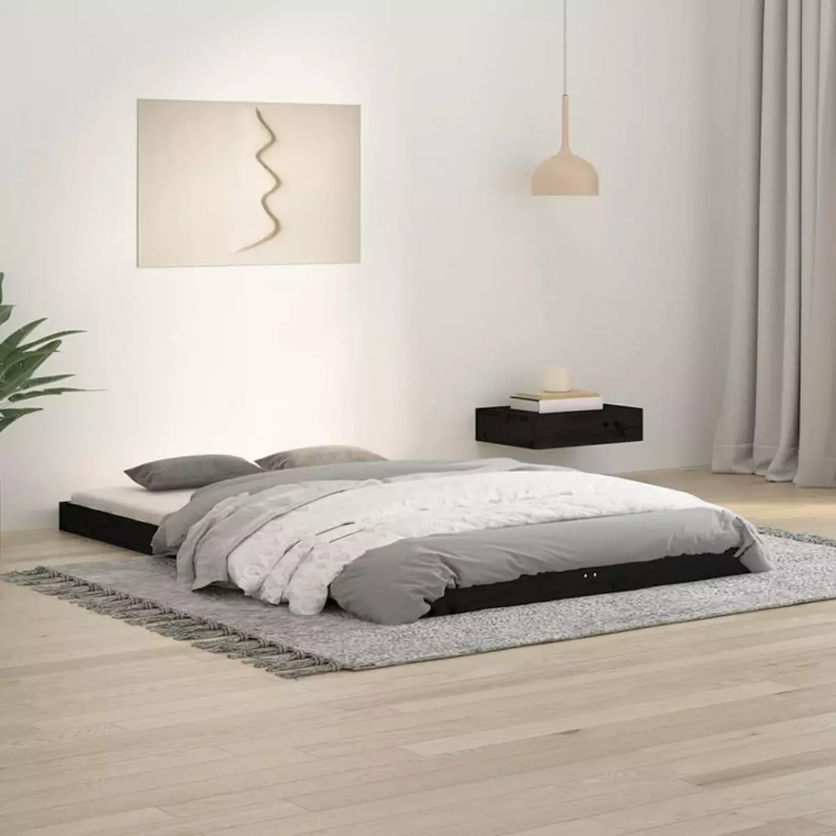VIDAXL Cadre de lit noir 120x190 cm petit double bois massif de pin