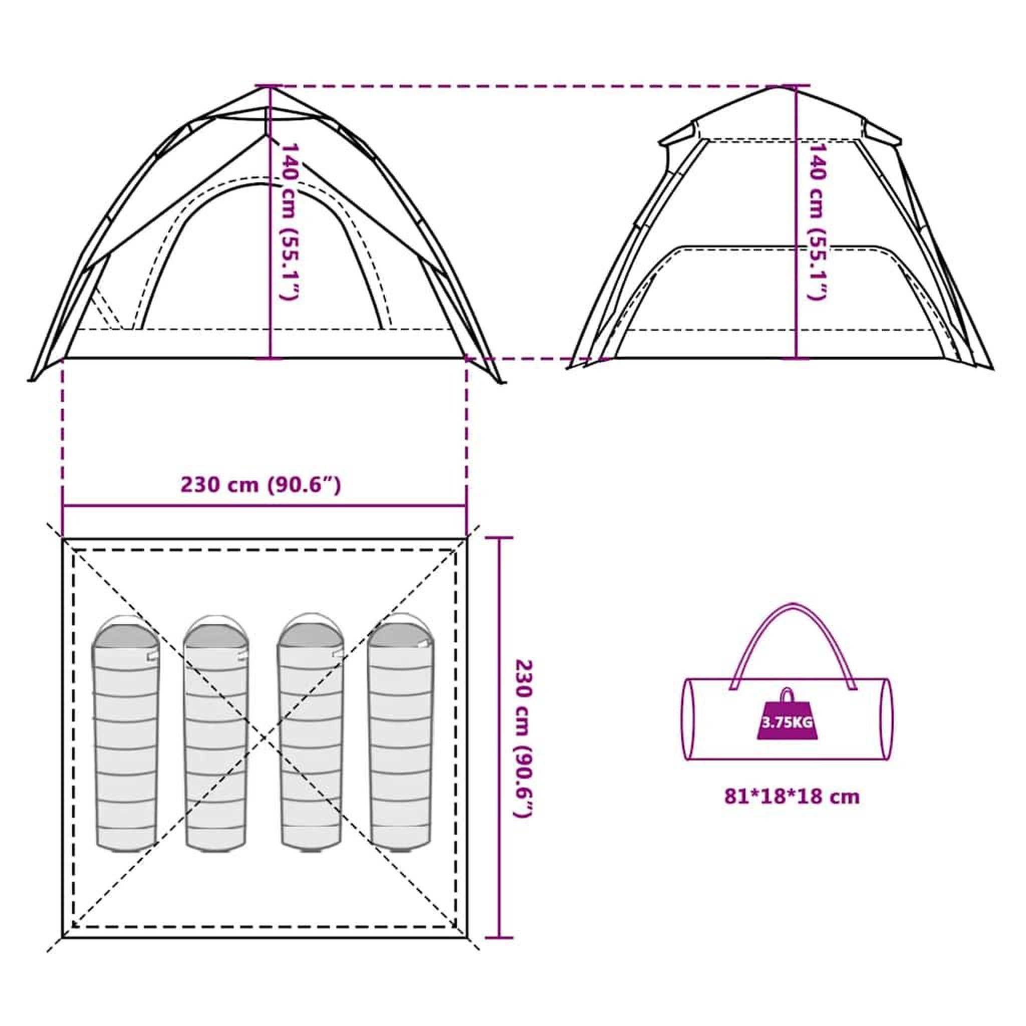 Voir la diapositive 6 : VIDAXL Tente de camping a dome 4 personnes bleu liberation rapide