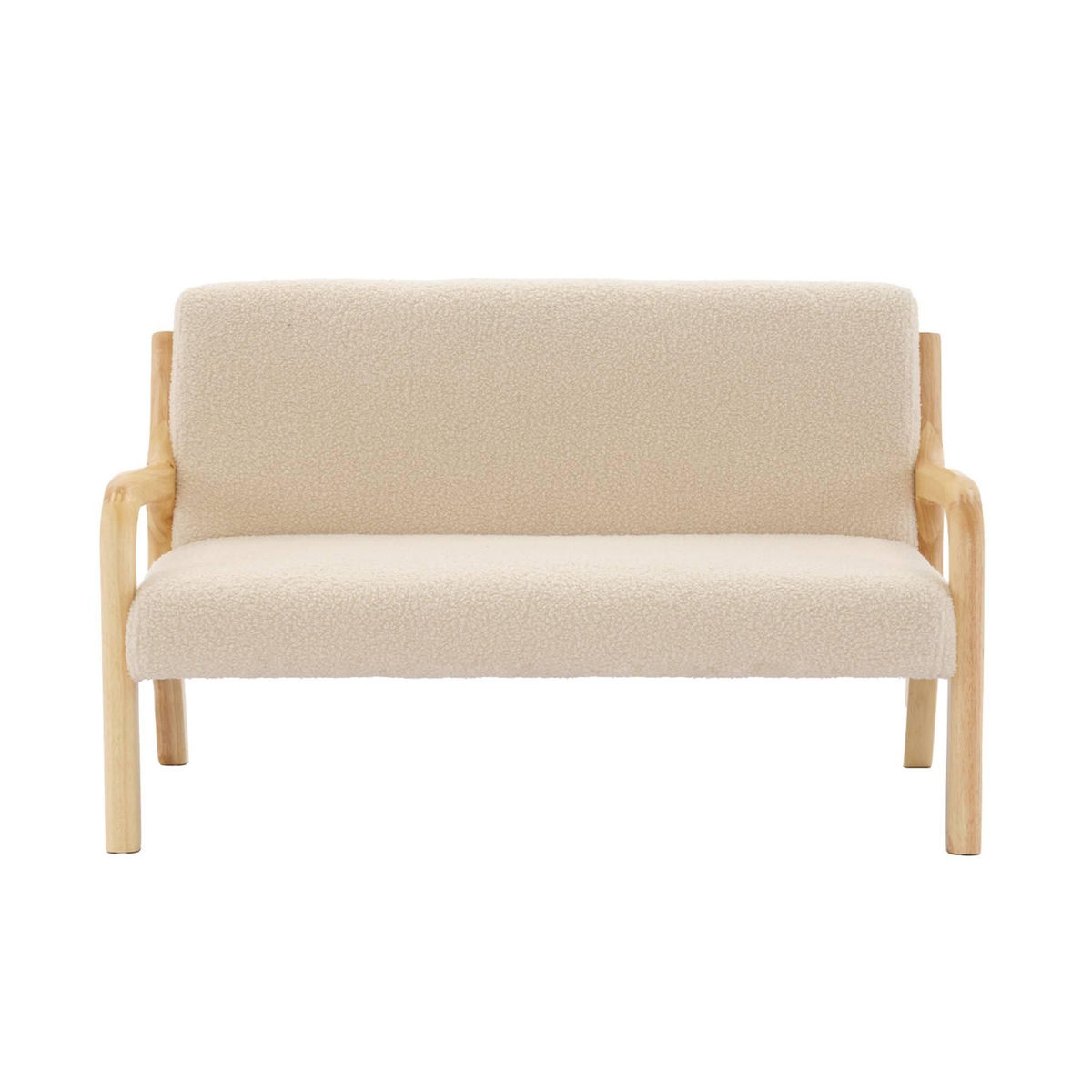 SWEEEK Banquette scandinave enfant en bois et tissu bouclette beige 2 places