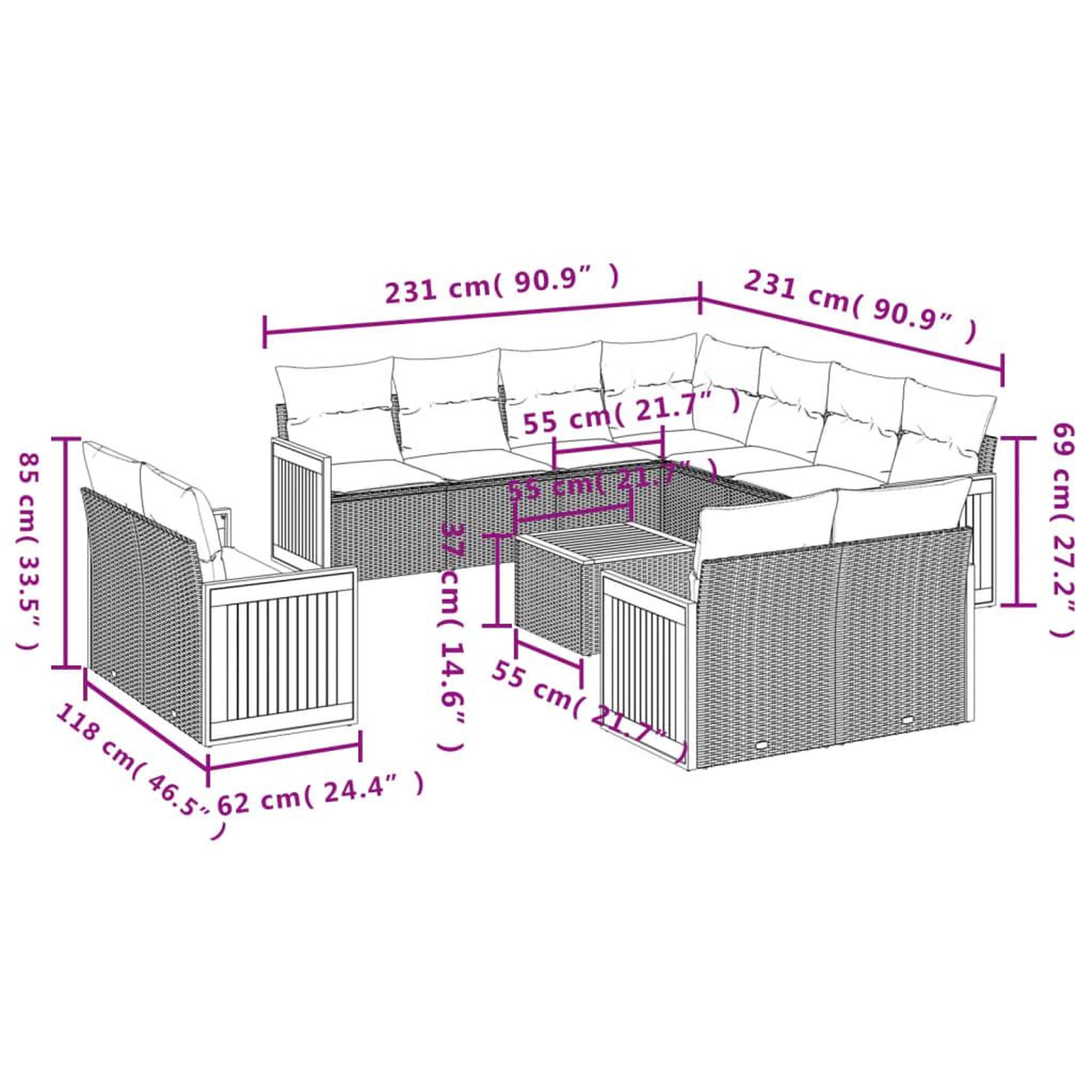 Voir la diapositive 6 : VIDAXL Salon de jardin 12 pcs avec coussins noir resine tressee