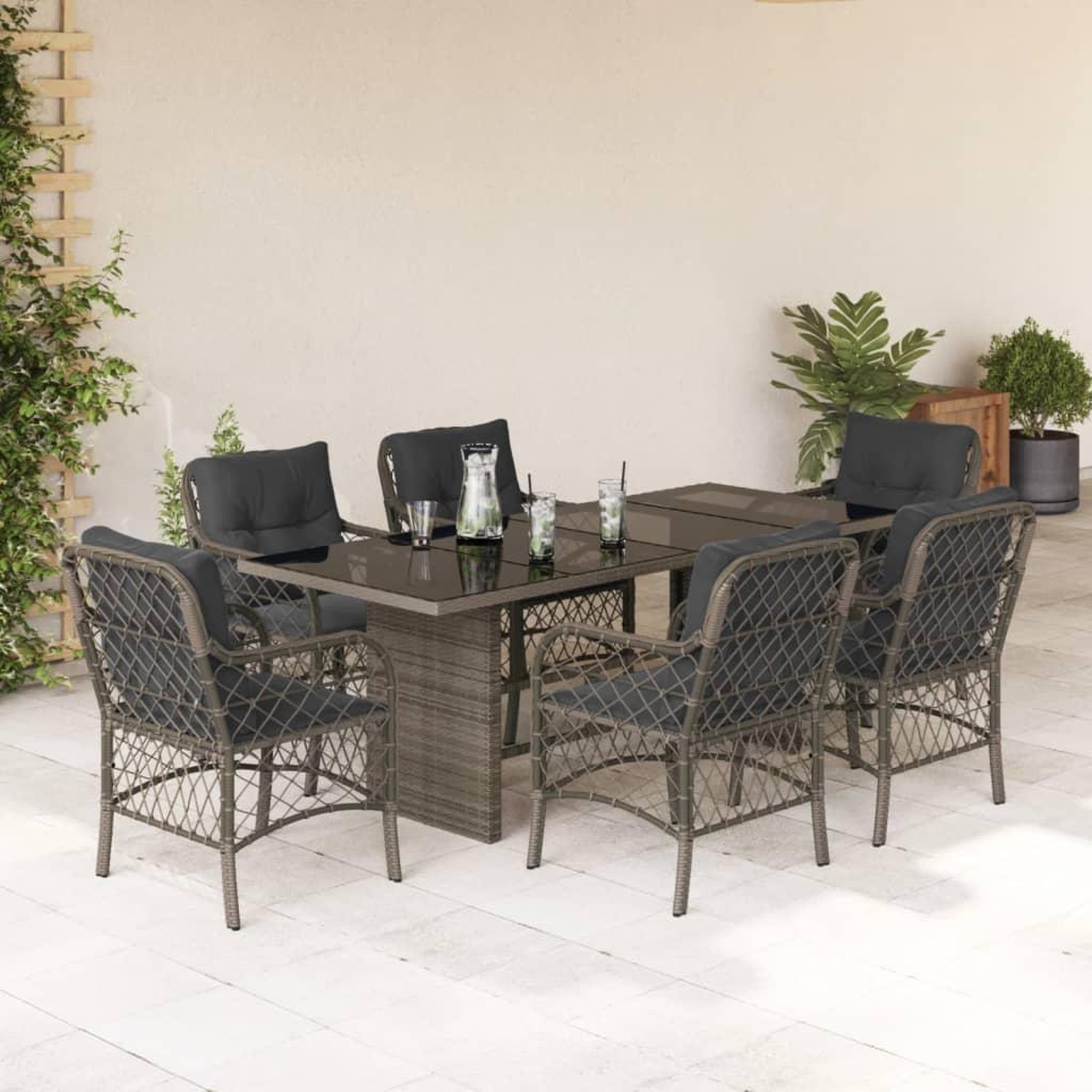 VIDAXL Ensemble a manger de jardin et coussins 7 pcs gris rotin