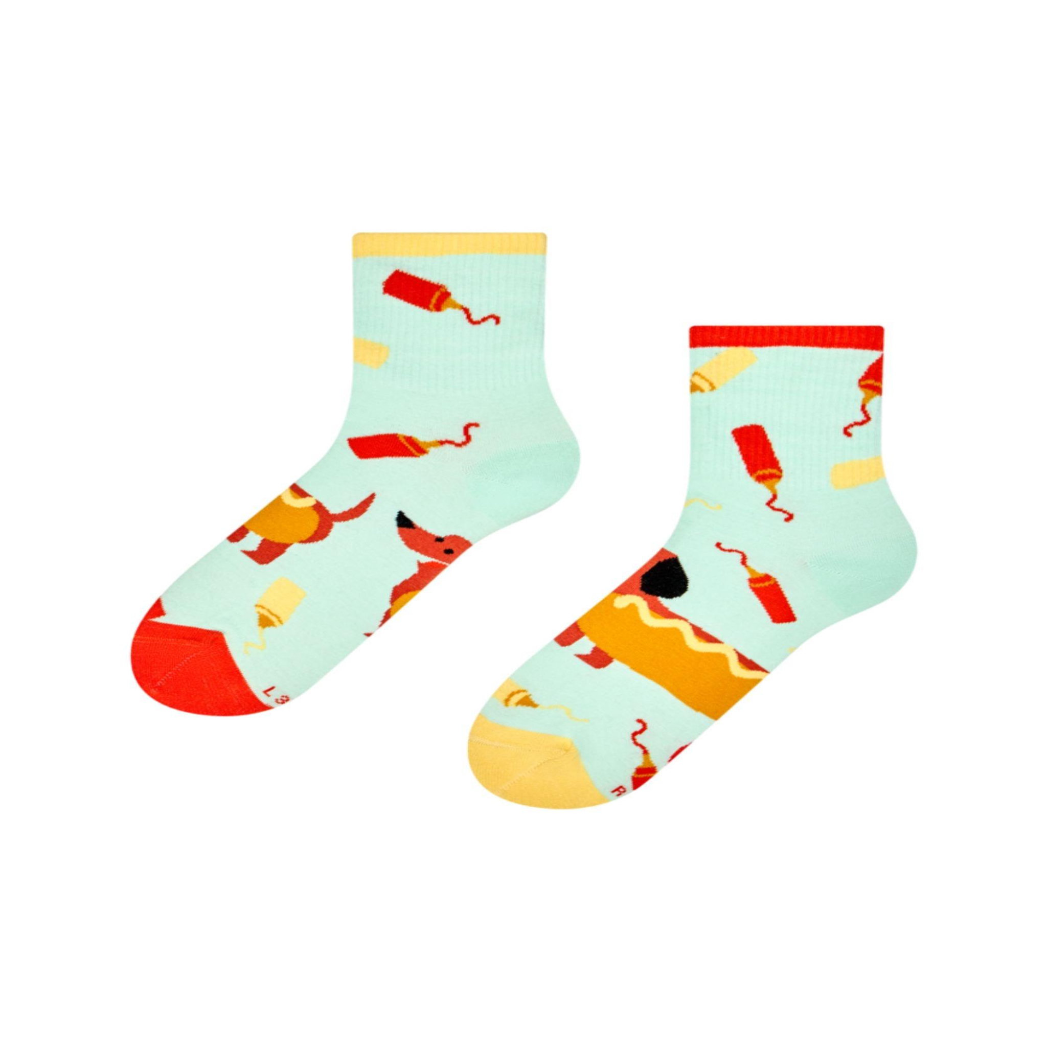 DEDOLES Chaussettes courtes teckel hotdog. Coloris disponibles : Bleu
