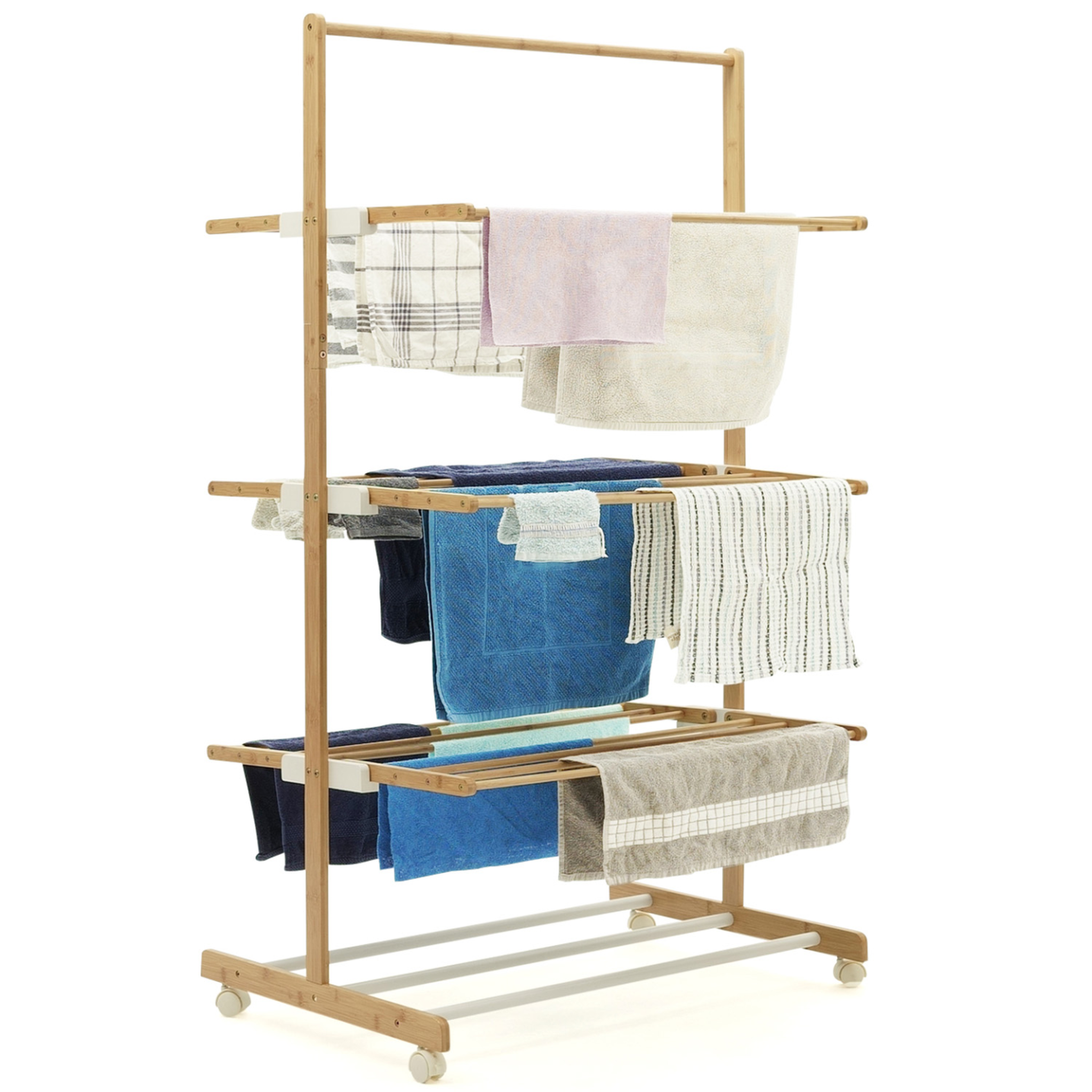 ID MARKET Séchoir à linge pliable 3 niveaux rita capacité 22m en bambou