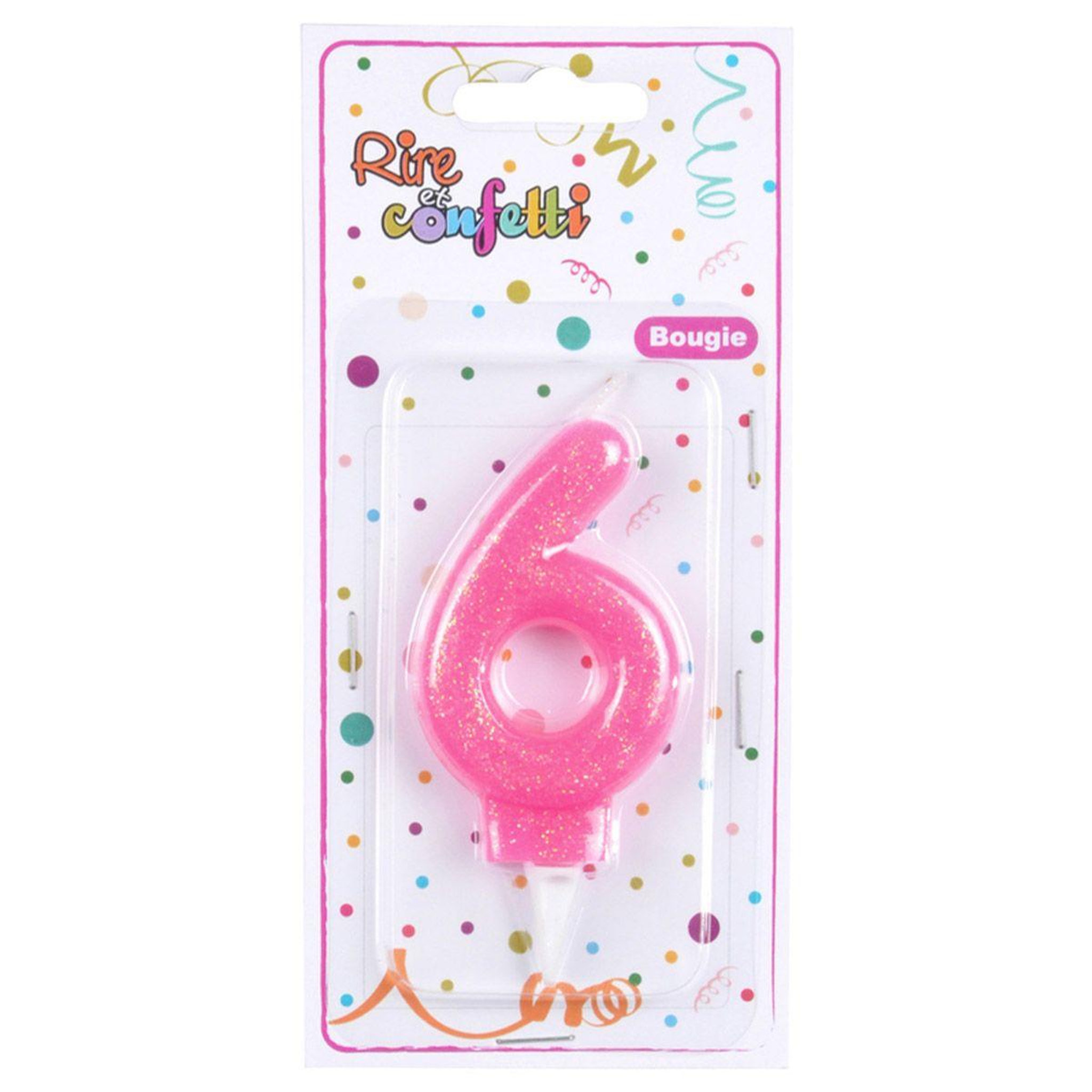 Voir la diapositive 2 : HOMEA Bougie d'Anniversaire Paillette  Chiffre 6  7cm Rose