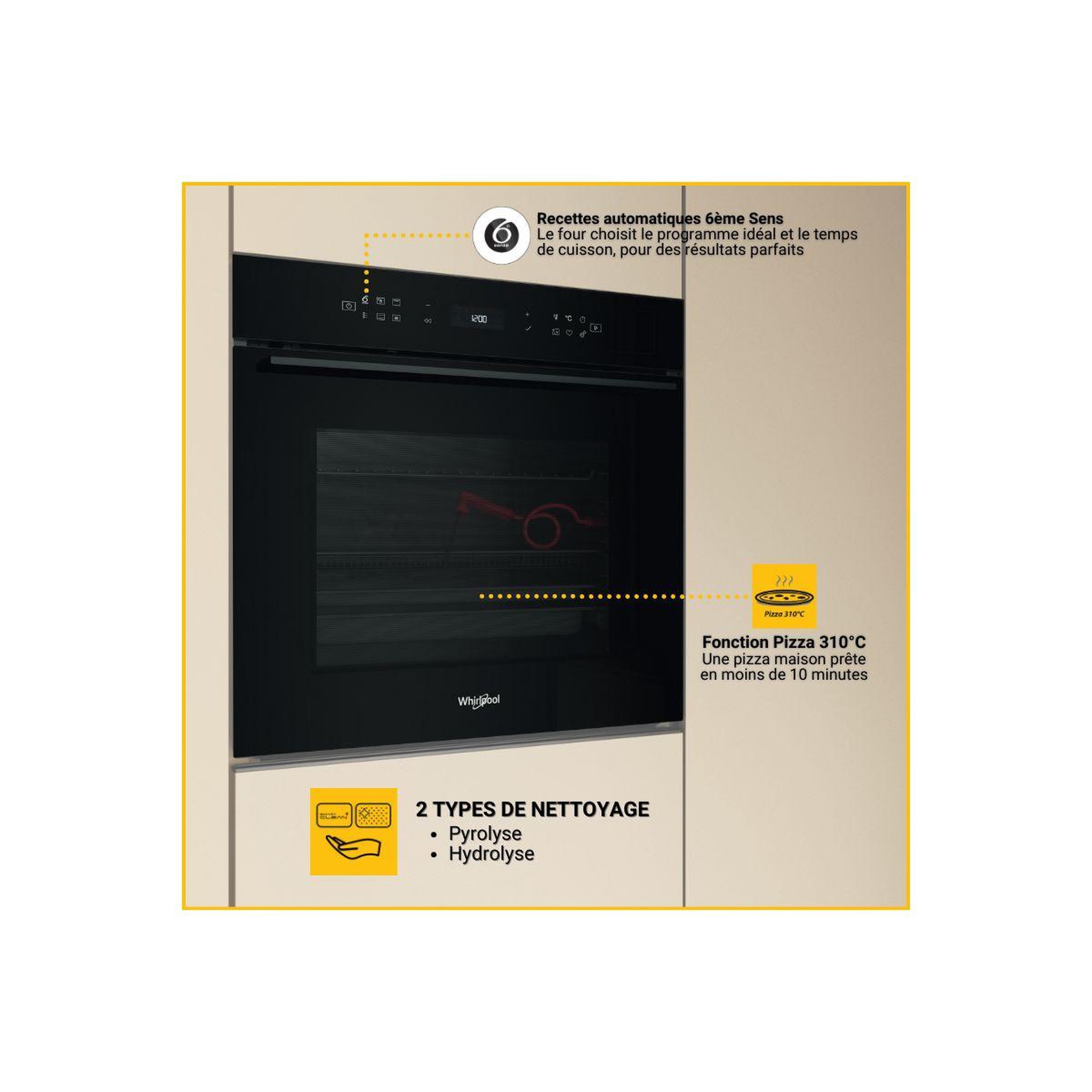 Voir la diapositive 3 : Whirlpool Four encastrable fonction vapeur woi7a8fpt1sbaf - pyrolyse, 6ème sens, vapeur steamsens+, air fry, tft