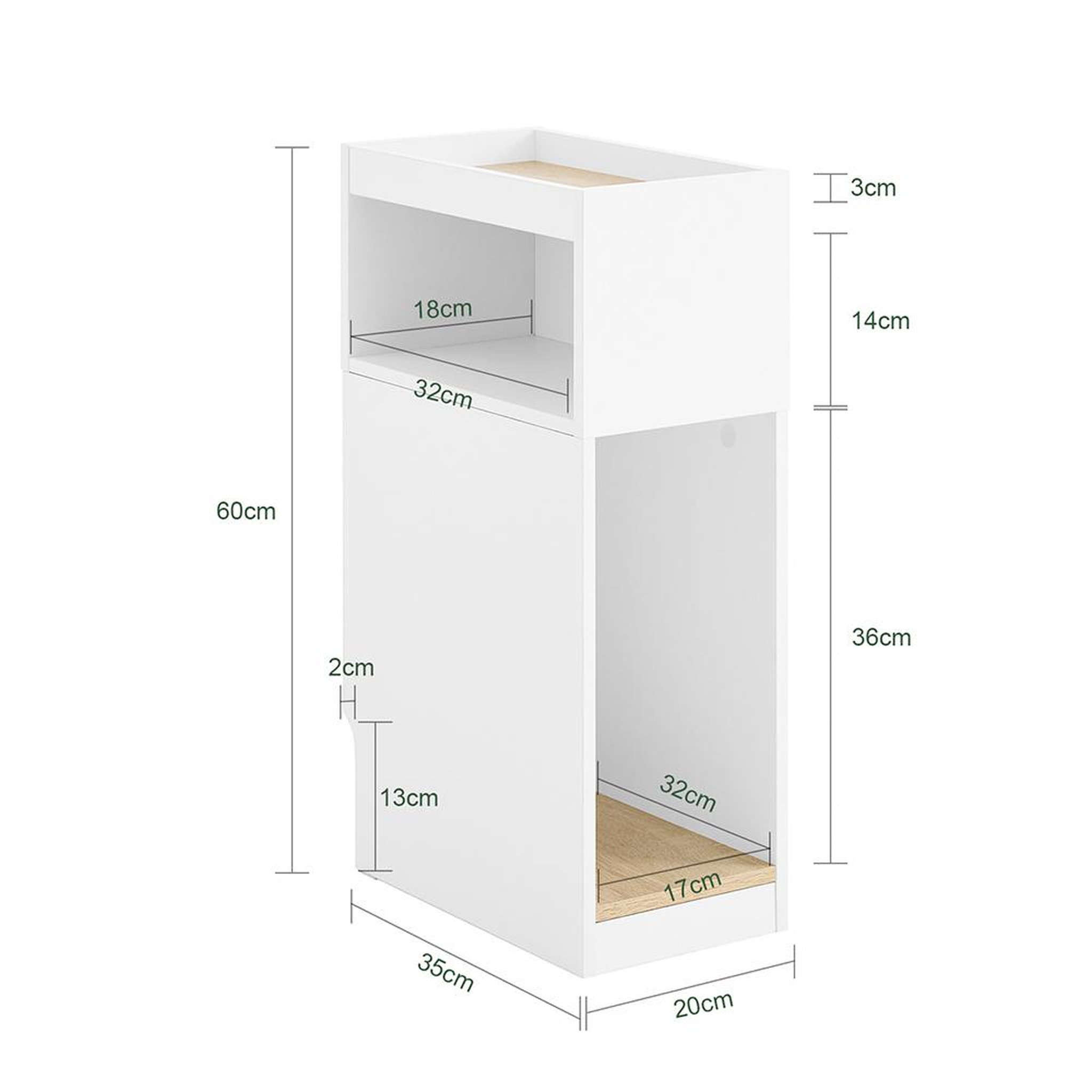 Voir la diapositive 3 : SOBUY Chevet Rangement 3 Compartiments Blanc 20x35x60cm FBT171-WN